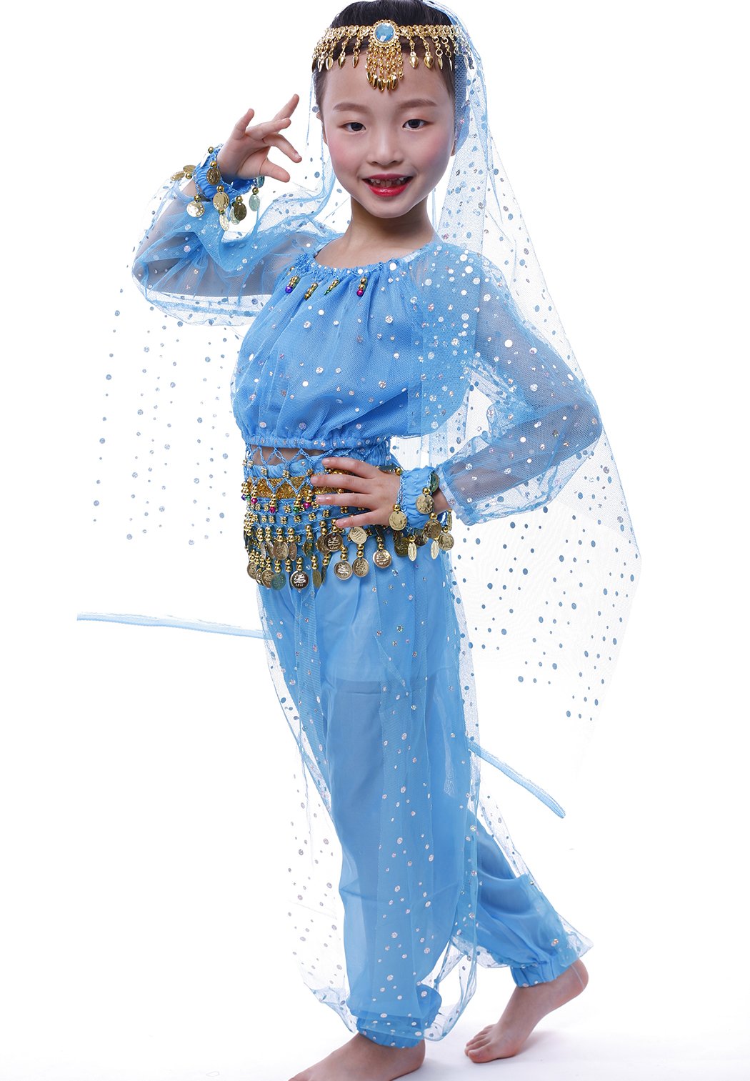 Astage Women's Belly Dance Costume Set - Long Sleeve Shining Top & Pants for Professional Performances & Practice