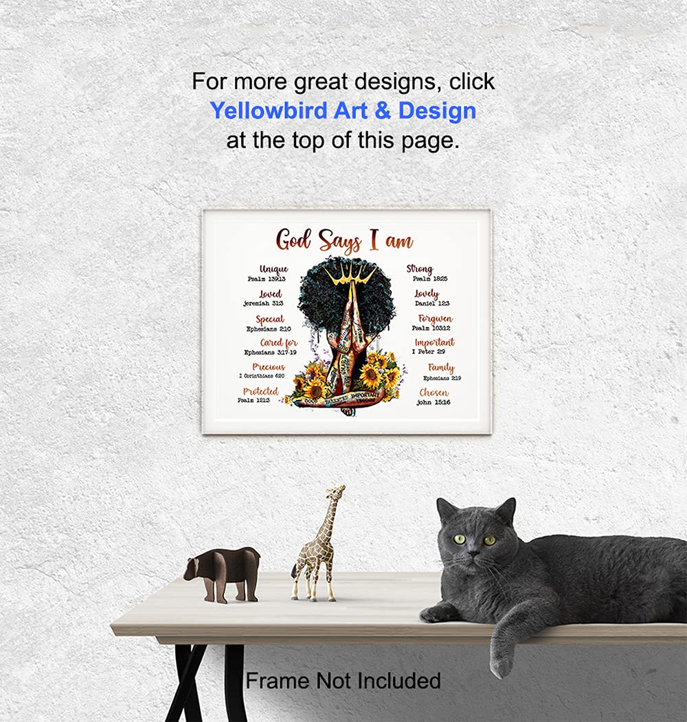 African American Black Wall Art - Religious Spiritual Bible Verse Decor for Women & Girls - Inspirational Christian Scripture Poster - Encouragement Gifts with Positive Affirmations - Perfect for Home, Church & Office Decor