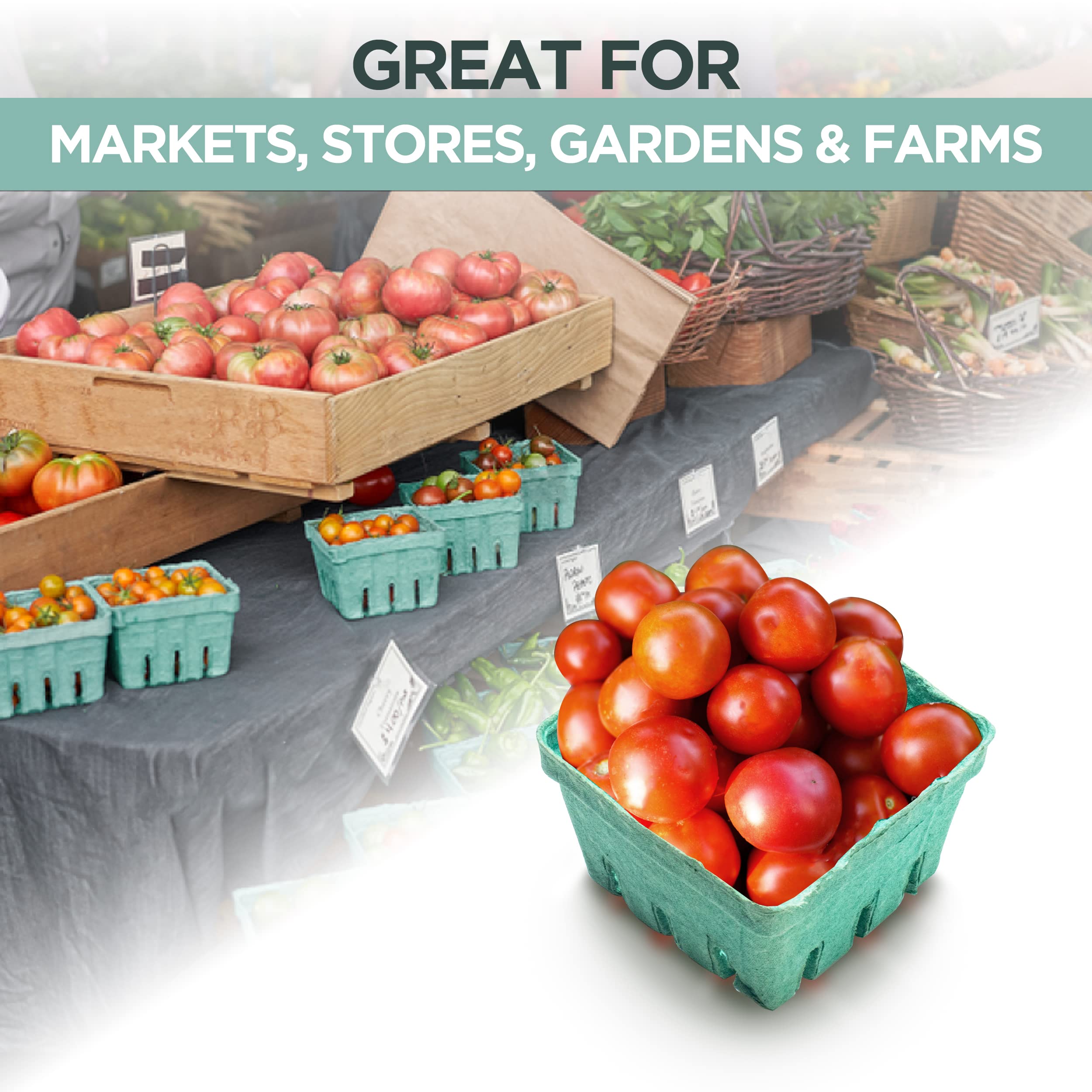 [250 Pack] Eco-Friendly Green Molded Pulp Berry Baskets - Ventilated Produce Containers for Strawberries, Blueberries & Vegetables | Perfect for Farmers Markets, Grocery Stores & Backyard Parties | Sustainable Packaging Solution for Fresh Fruit Display & Picnic Serving
