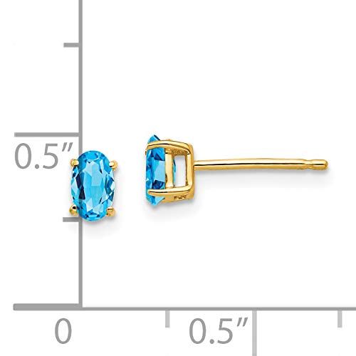 14K Yellow Gold Oval Blue Topaz Earrings for Women - 5x3mm Dainty Stud Earrings - Perfect for Everyday Wear, Gift Giving & Special Occasions