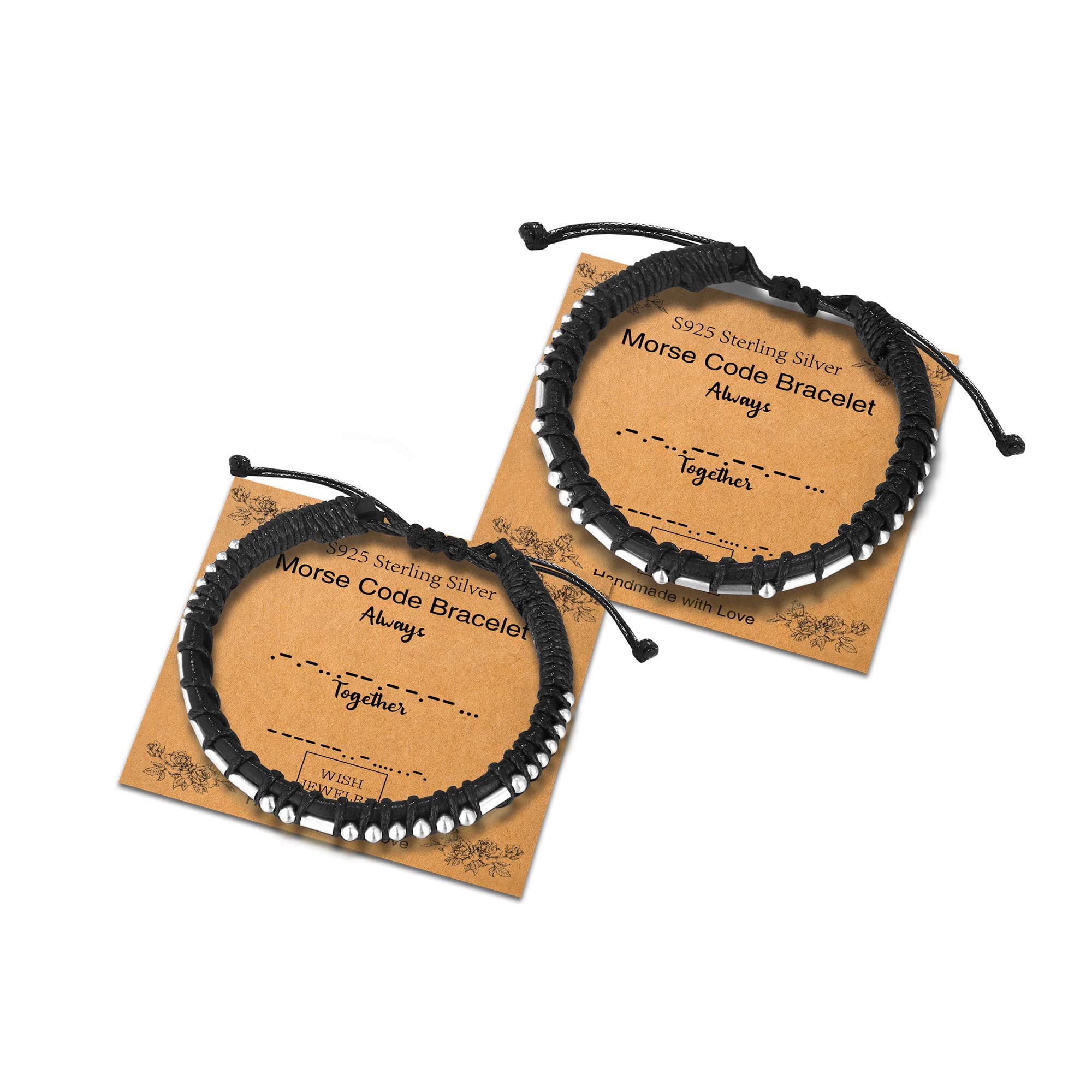 Adjustable Sterling Silver Morse Code Bracelet for Women & Men - Inspirational Leather Friendship Jewelry Gift for Birthday, Graduation, Daily Wear