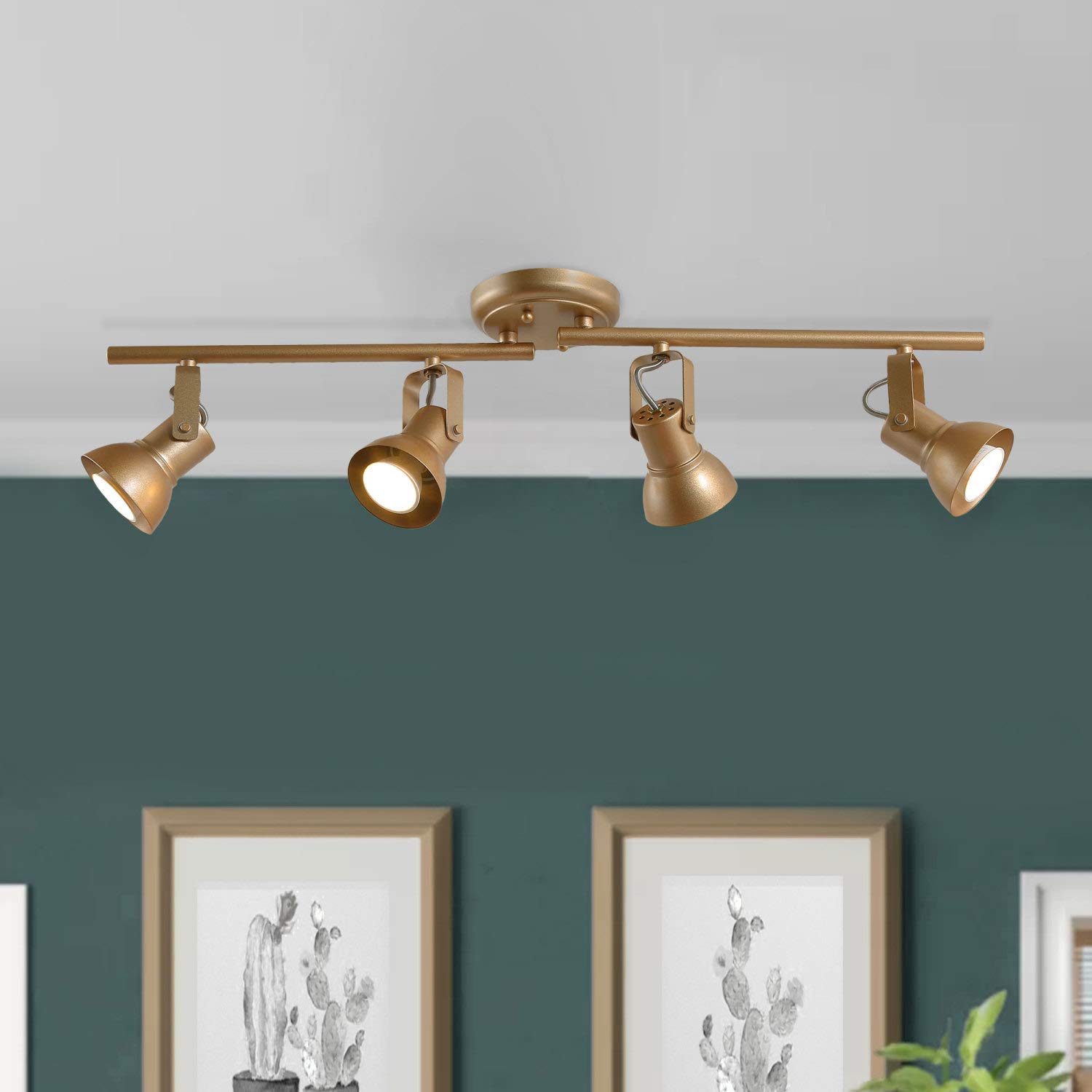 Modern LED Track Lighting Fixture - 4 Adjustable Ceiling Spotlights for Kitchen, Living Room & Retail (Gold Finish, GU10 Base, 10W Bulbs Not Included) | Energy-Efficient Home & Commercial Lighting Solution