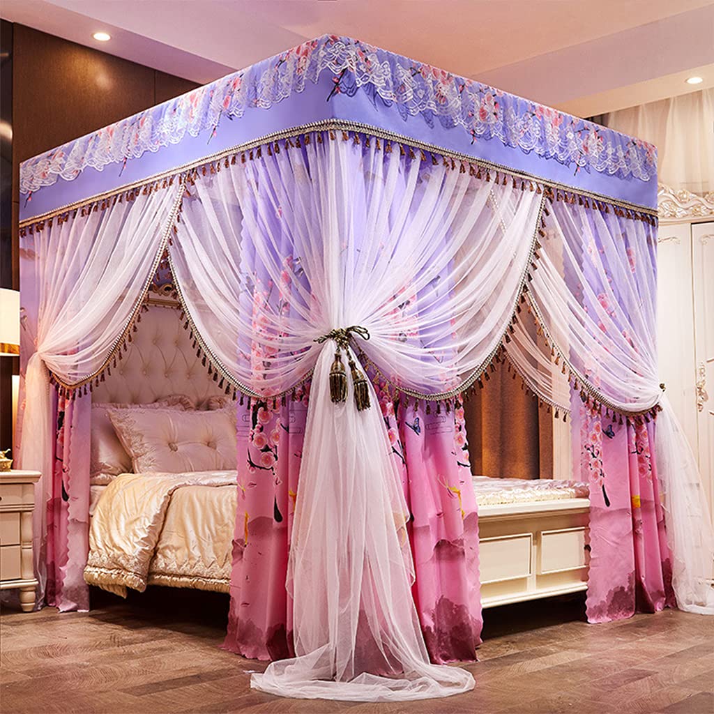 SCMTY Princess 4-Poster Bed Canopy with Mosquito Net - Solid Color Bedroom Decor for Girls & Adults - Twin/Full/Queen/King Size - Perfect for Kids Rooms, Nursery, or Master Bedroom (Multi-Flower-B, Queen)