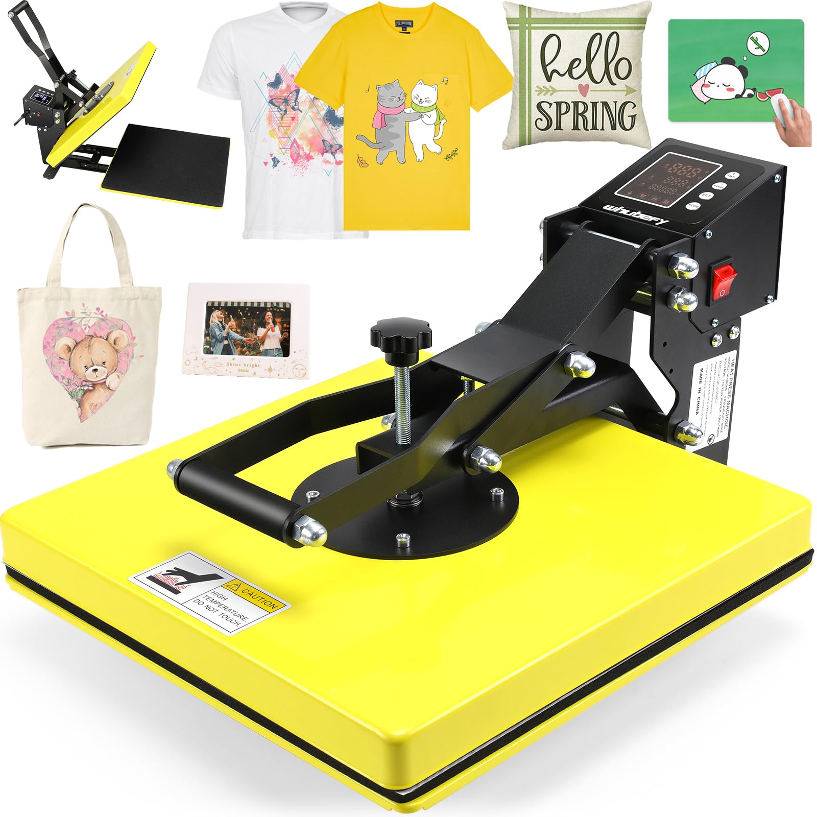Whubefy 15x15 Inch Slide Out Clamshell Heat Press Machine - Digital Industrial Sublimation Printer for T-Shirts, Pillows, Bags & Mouse Pads - Perfect for DIY Crafts, Custom Apparel & Small Business Heat Transfer Vinyl Projects (Yellow)