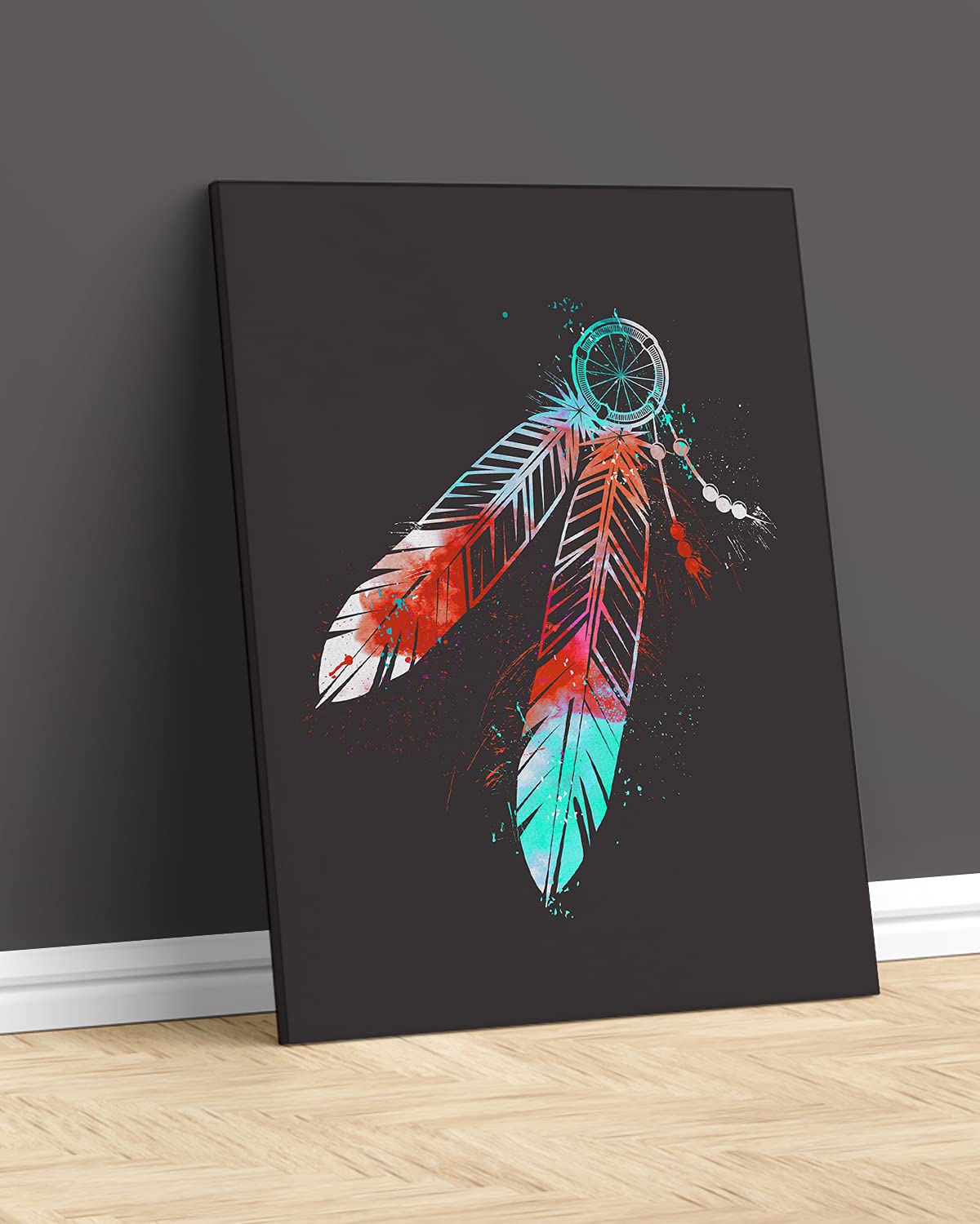 Authentic Native American Feather Wall Art - Handmade Indian Culture Canvas Decor for Bathroom, Bedroom, Kitchen, Office & Living Room - 16x20 Ready to Hang - Perfect for Boho, Southwest & Tribal Home Decor Styles