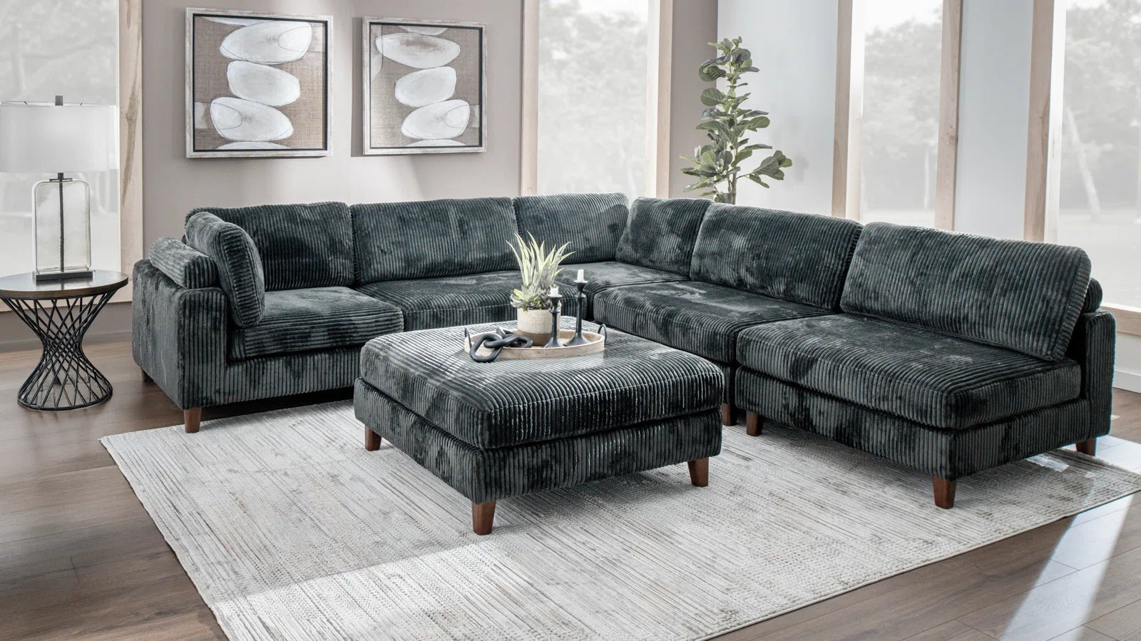10ft Wide Modular Corduroy Sofa - Modern Plush Textured Sectional Couch for Living Room, Lounge, and Family Room Comfort