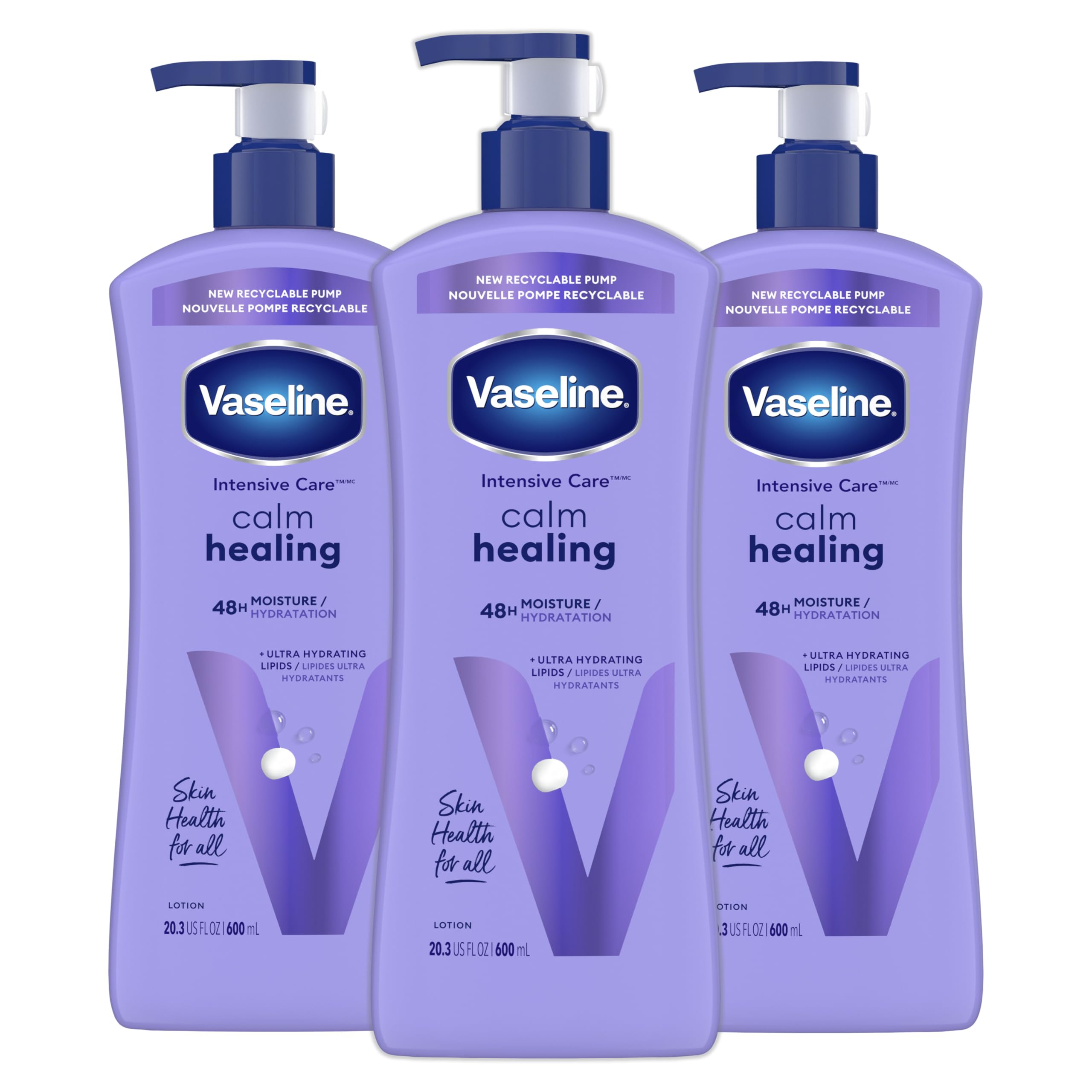 Vaseline Intensive Care Calm Healing Body Lotion for Dry Skin - 3 Pack (20.3 oz) with Ultra-Hydrating Lipids & Lavender Extract | Soothe, Heal & Restore Dry Skin | Perfect for Daily Moisturizing, After-Sun Care & Winter Skin Relief
