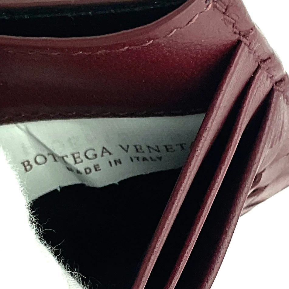 Bottega Veneta Dark Red Intrecciato Nappa Leather Card Holder Wallet for Men & Women - Perfect for Everyday Use, Travel, and Gift Giving