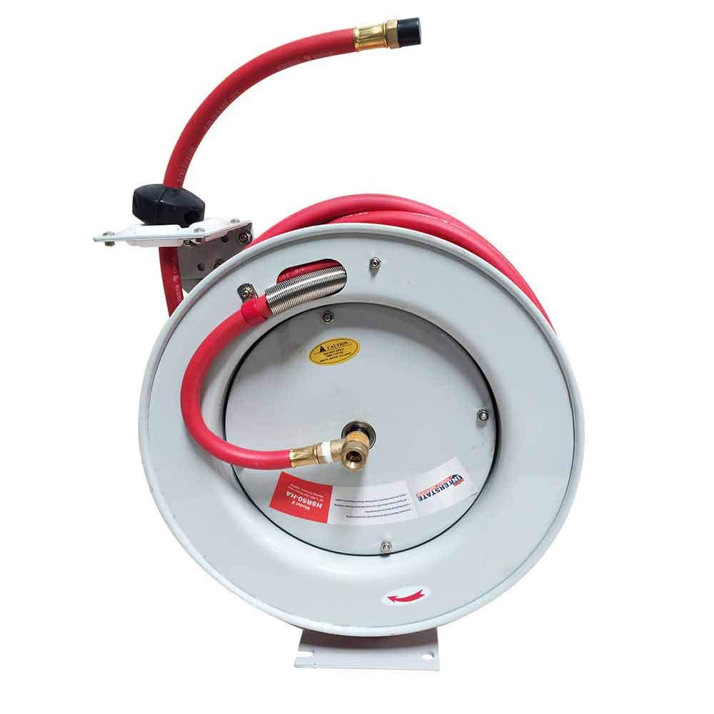 Interstate Pneumatics HSR80-66 Heavy Duty Retractable Air Hose Reel - 3/8 Inch x 50 Feet Commercial Rubber Hose for Garage, Workshop & Industrial Use