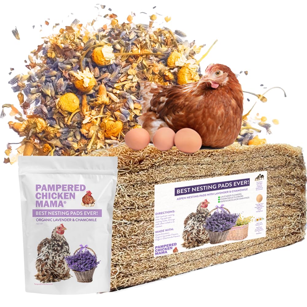 Premium Aspen Chicken Nesting Pads with Lavender & Chamomile - 5 Count | Soft Fluffy Nesting Liners, Herbal Bedding for Egg Laying, Coop Supplies - Perfect for Backyard Chickens & Poultry Comfort