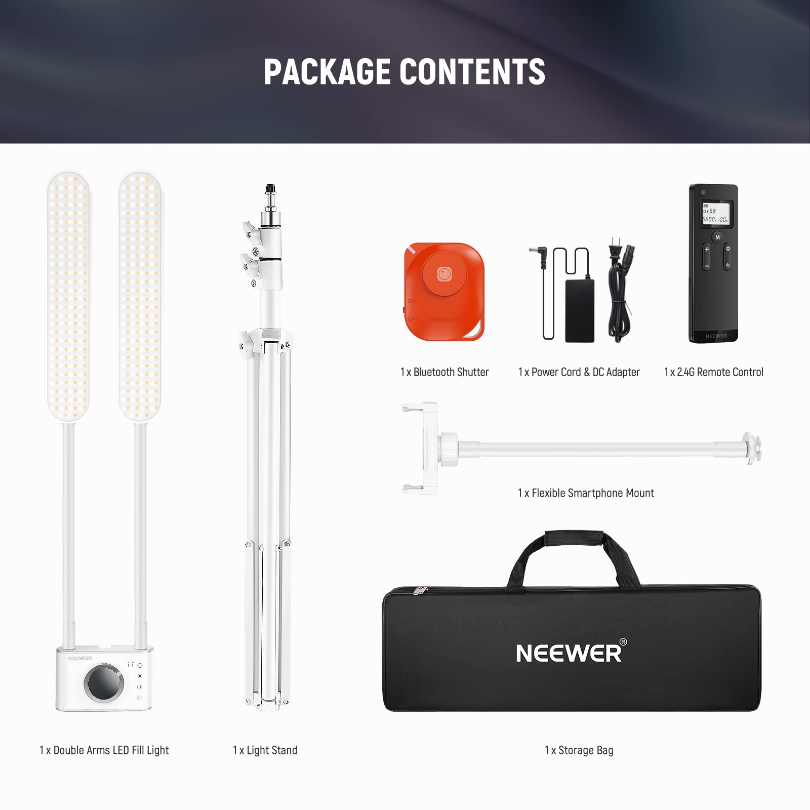Professional NEEWER Esthetician LED Light with Phone Holder & Travel Bag - 2.4G/PC/MAC Control, Dual Independent CRI98+ Bi-Color Dimmable Heads for Tattoo, Lash Extensions & Beauty Treatments - Perfect for Salon, Spa & Mobile Beauty Professionals (Model BH40B)