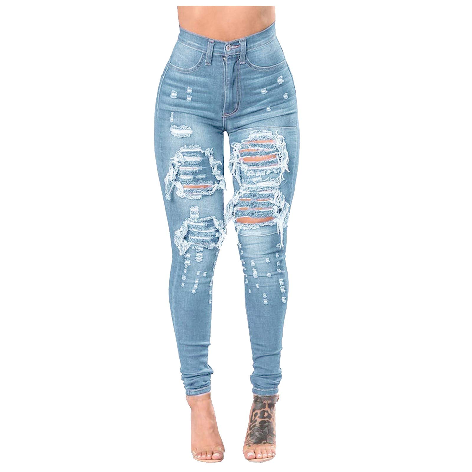 UODSVP Women's Slim Fit Ripped Jeans - Distressed Washed Denim Pants with Gradient Holes | Perfect for Casual Outfits, Streetwear & Everyday Wear