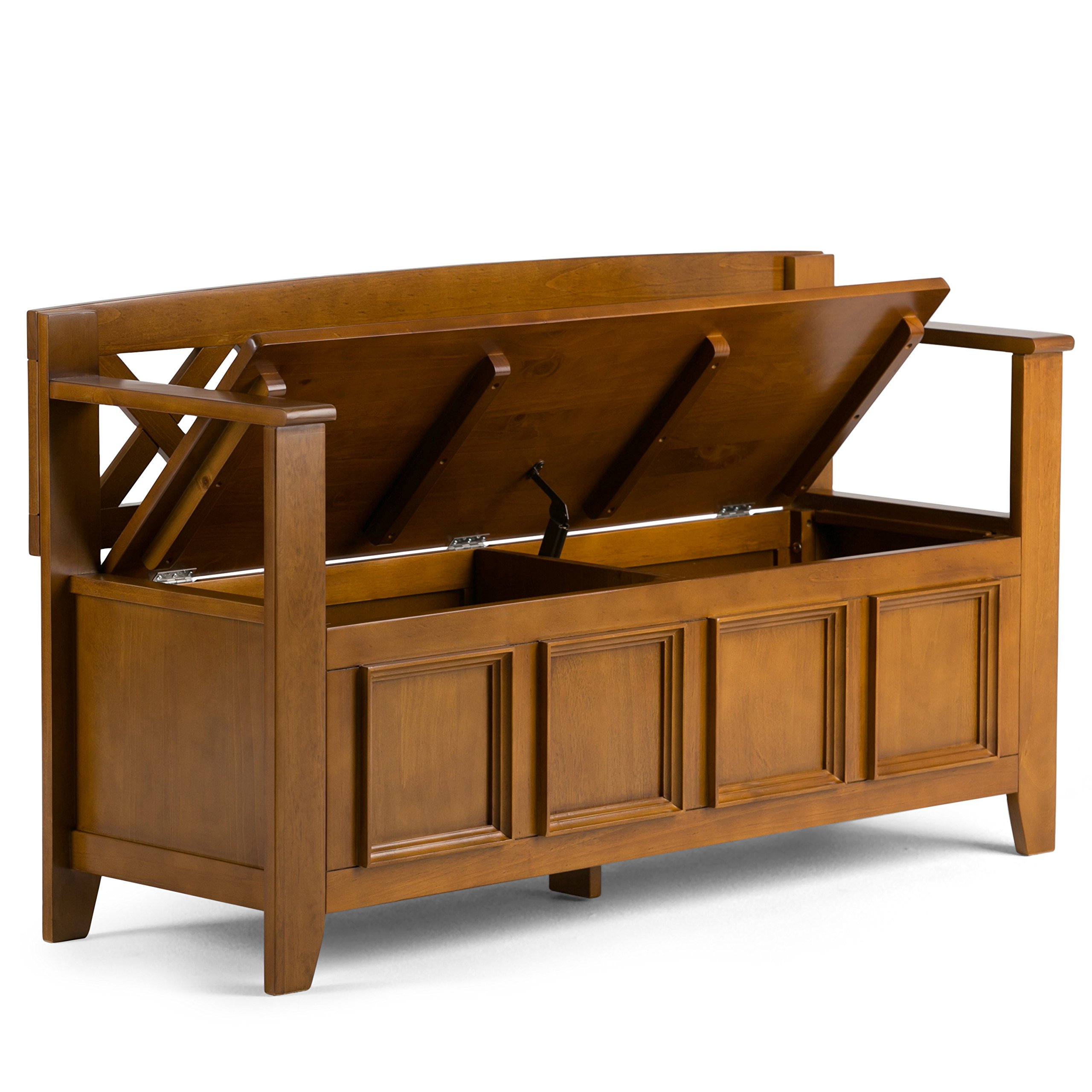 SIMPLIHOME Amherst 48-inch Solid Wood Storage Bench with Hidden Dual Compartment, Safety Hinges - Light Avalon Brown - Entryway, Mudroom, Bedroom, Living Room - Transitional Style Furniture for Home Organization & Decor