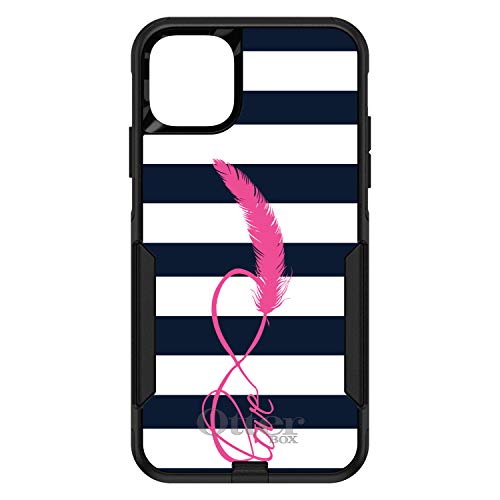 Navy White Stripes Pink Love On Black Case