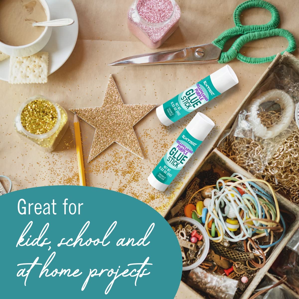 Purple Washable Glue Sticks for Kids - 12 Pack (0.32 oz Each) | Non-Toxic School Supplies for Classroom, Arts & Crafts | Perfect for Homework, Scrapbooking & DIY Projects