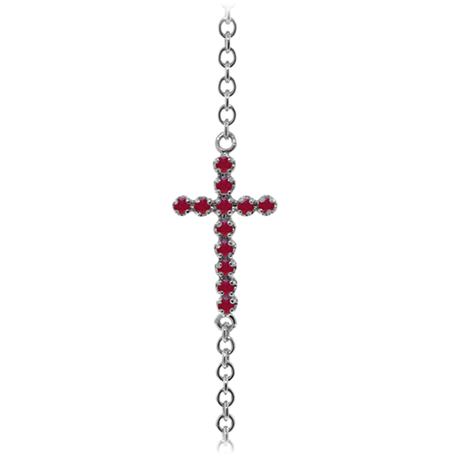 14K Solid White Gold Cross Bracelet with 0.3 ct Ruby - Galaxy Gold GG Collection | Elegant Jewelry for Women, Perfect for Gifts, Weddings & Special Occasions