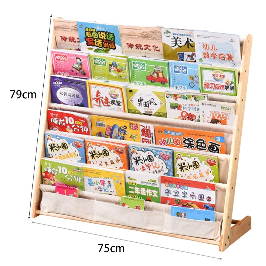 Cartoon Kids Bookshelf - Solid Wood Floor Bookcase for Kindergarten, Children's Toy Storage Organizer with Large Capacity (75 x 79cm, Natural Wood) - Perfect for Nursery, Playroom & Bedroom Organization