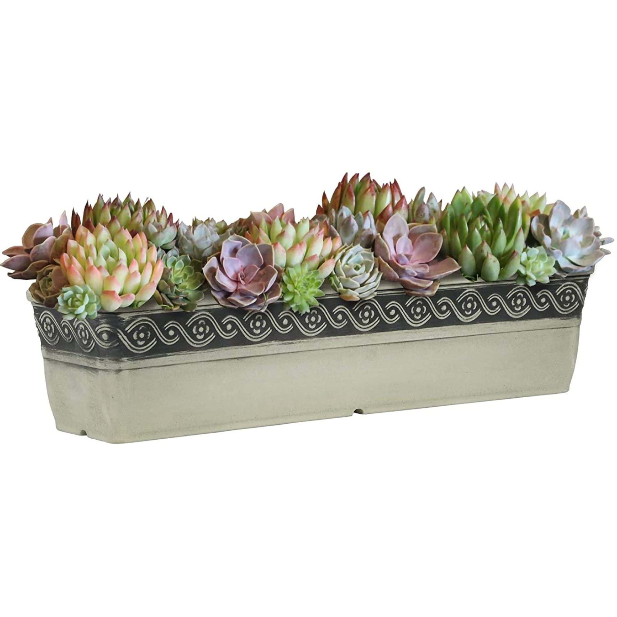 Classic Corinthian Resin Flower Pot Rectangle Planter - 18 Inch Concrete Grey Indoor Outdoor Garden Decor for Patio, Balcony & Home Décor