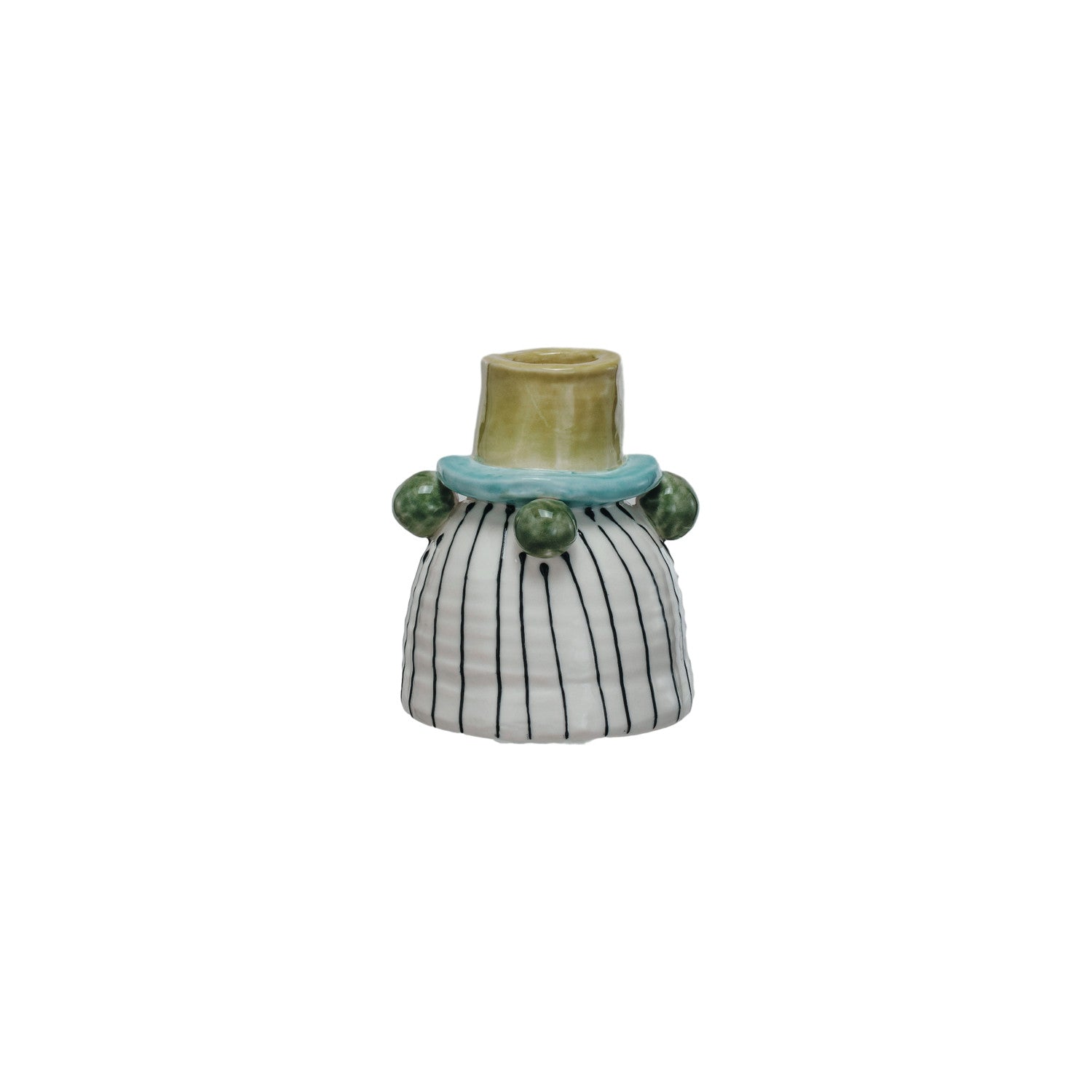 Chartreuse & Striped Ceramic Candle Holder - Elegant Home Decor for Dining Table, Wedding Centerpiece, and Holiday Decorations