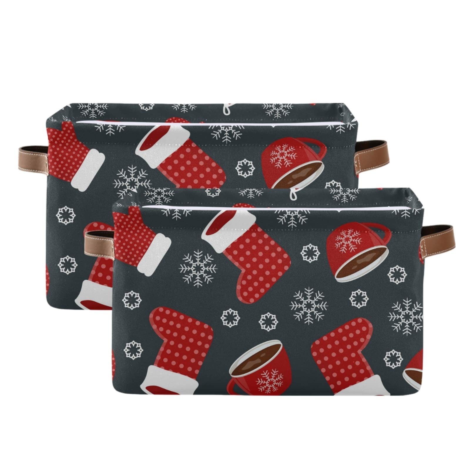 Susiyo Large Foldable Storage Bins - Collapsible Fabric Storage Baskets with PU Handles for Christmas Socks, Mittens & Home Organization (2-Pack) | Perfect for Shelves, Closet, Bedroom & Living Room Decor