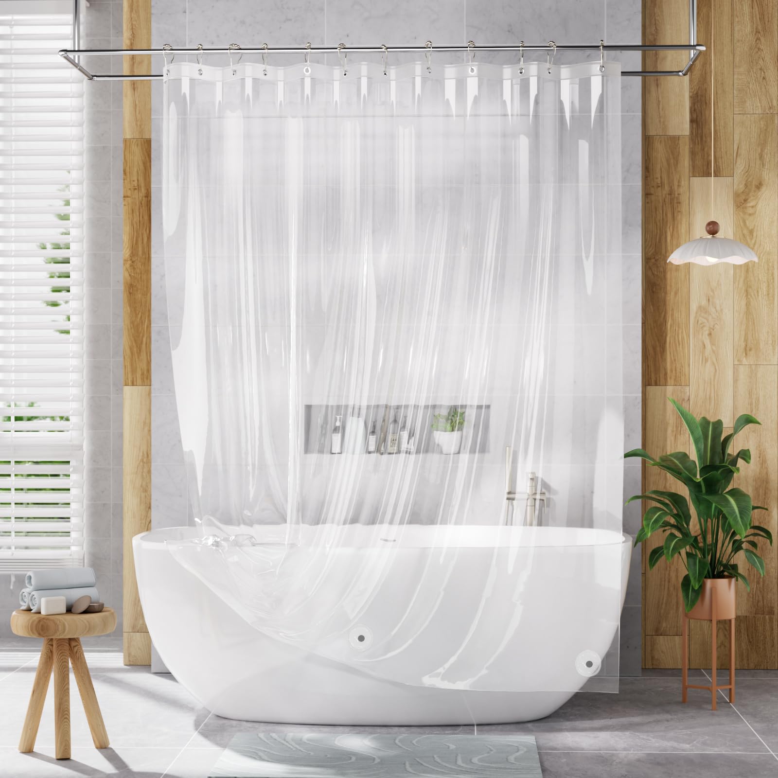 AmazerBath Extra Long Clear PEVA Shower Curtain Liner - 72x96 Inches, Waterproof Bathroom Liner with 3 Magnets for Tall Showers | Perfect for Large Bathtubs, Spacious Bathrooms & Hotel Use