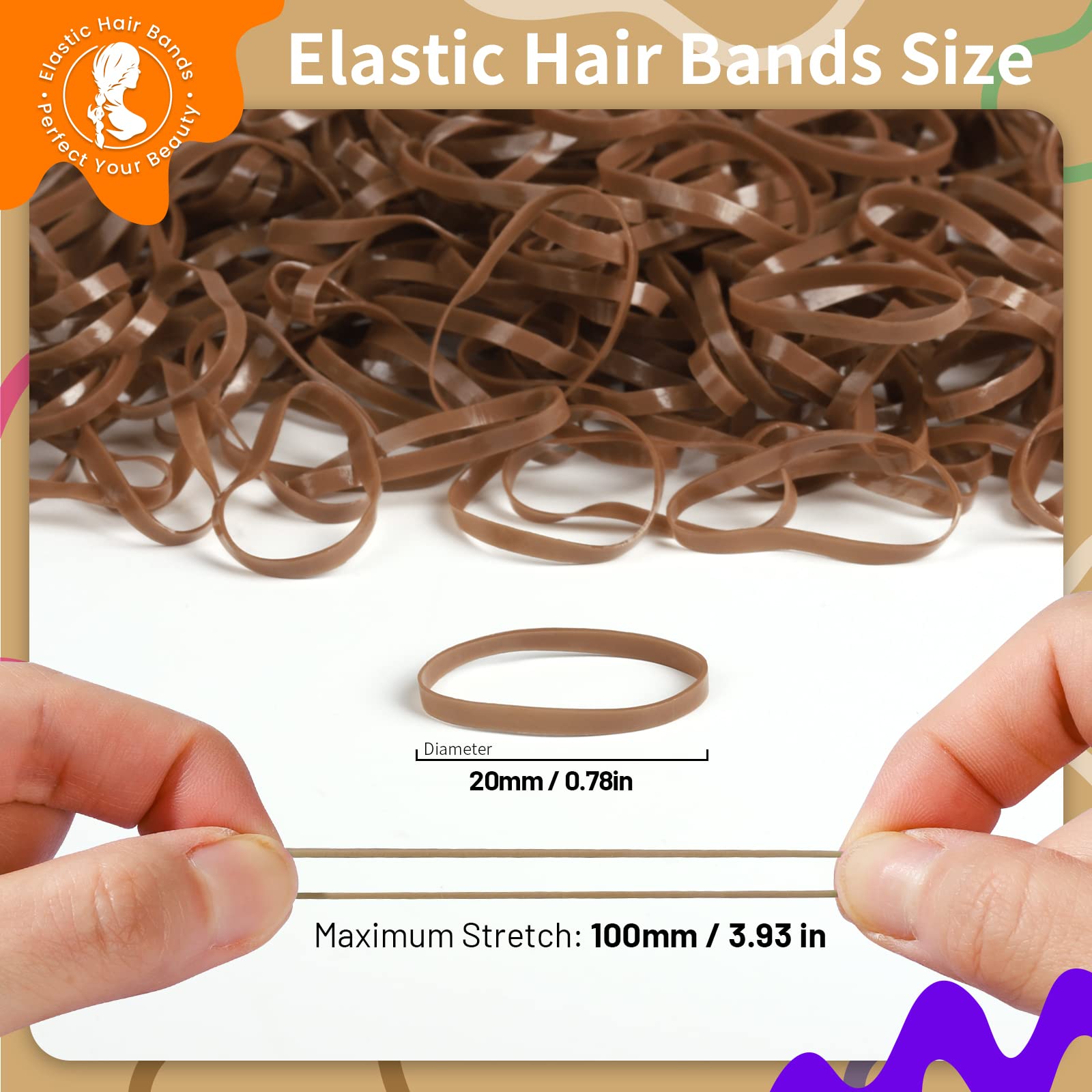 Teenitor Elastic Hair Bands - 300pcs Small Hair Ties Rubber Bands for Women & Girls (Light Brown) - Perfect for Ponytails, Braids & Everyday Hairstyles