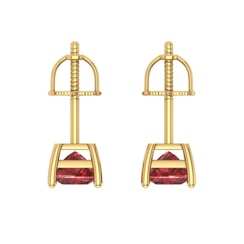 1.50 Carat Princess Cut Natural Garnet Stud Earrings in 14K Yellow Gold - Screw Back for Secure Fit - Perfect Anniversary Gift & Everyday Elegance