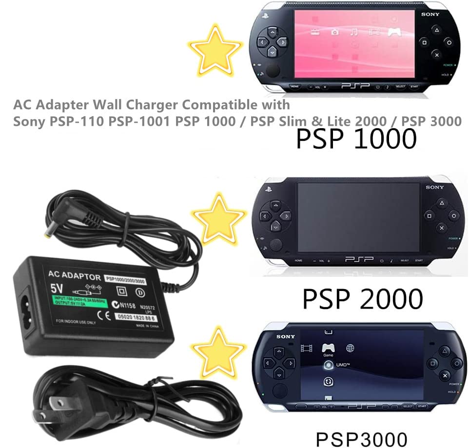 Original PSP Charger Bundle - 3.6V 2400mAh Replacement Battery + 5V AC Adapter Charger for Sony PSP 2000 & 3000 - Perfect for Gaming on The Go, Travel & Home Use