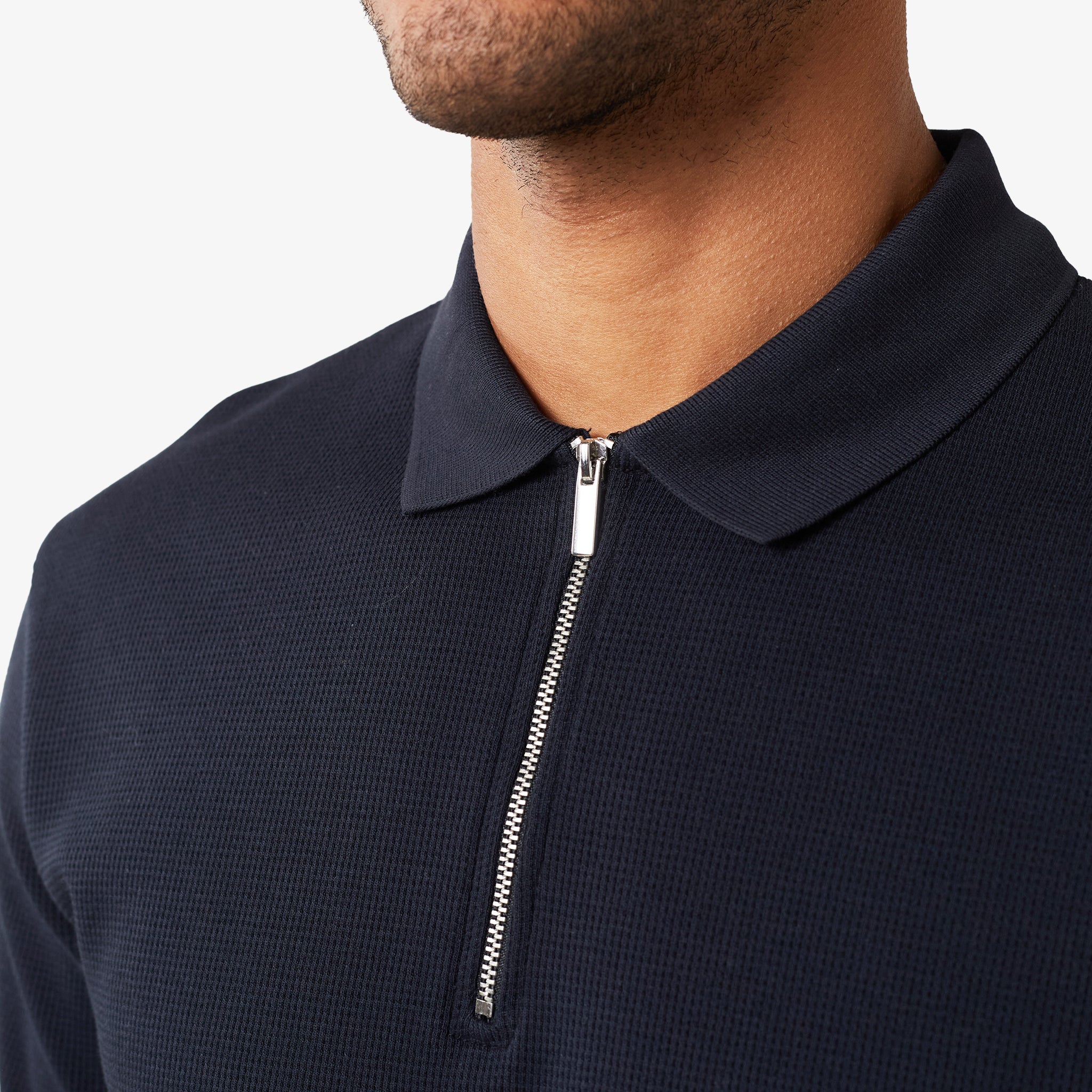 Waffle Knit Zip Polo Shirt for Men - Dark Navy Blue | Casual & Business Wear | Perfect for Office, Outdoors & Travel