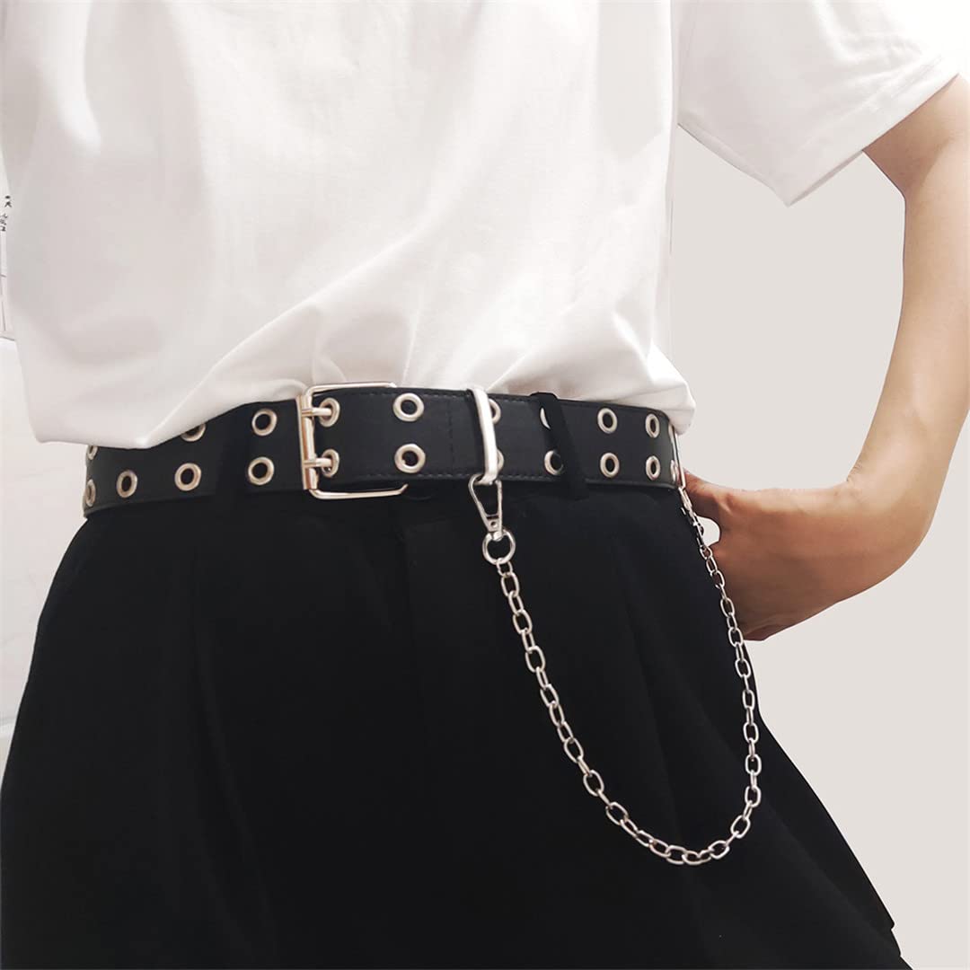 Punk Style PU Leather Waist Belt with Hip-Hop Pin Buckle - Adjustable Black Chain Belt for Women & Girls - Perfect for Jeans, Skirts & Streetwear Fashion