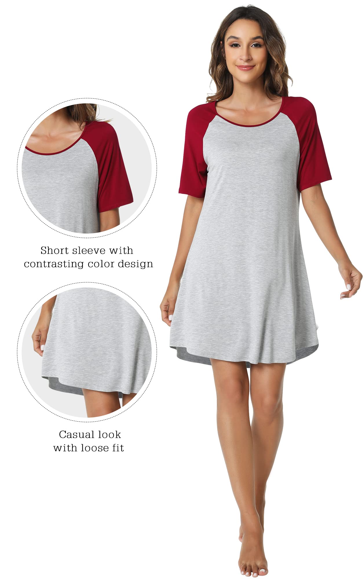 WiWi Women's Bamboo Viscose Nightgown - Lightweight Short Sleeve Sleep Shirt, Soft Summer Pajama Dress for Lounge & Bedtime, Sizes S-XXL