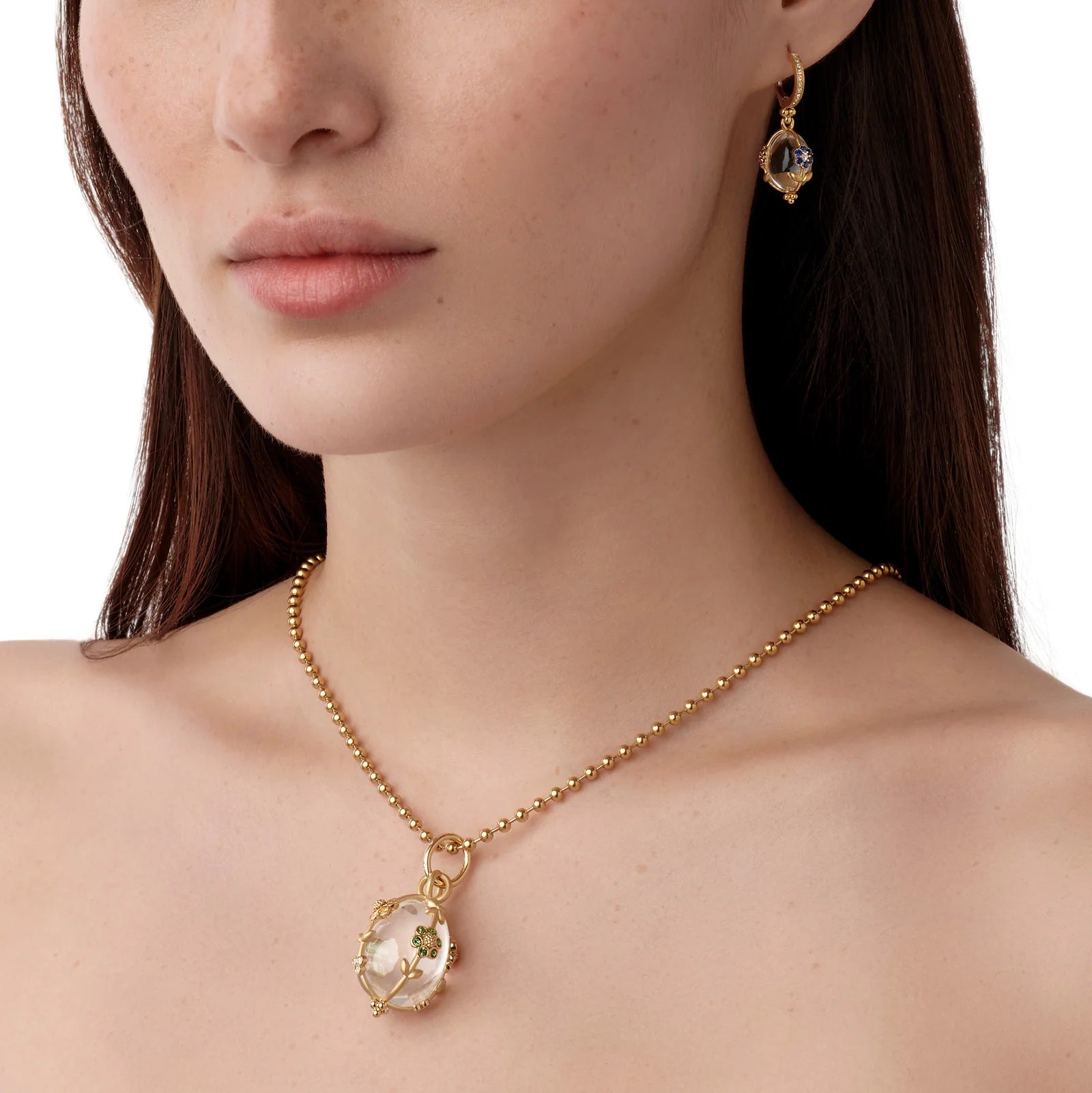 18K Yellow Gold Medium Fiori Rock Crystal Pendant Necklace - Elegant Jewelry for Women, Perfect for Weddings, Parties & Everyday Wear
