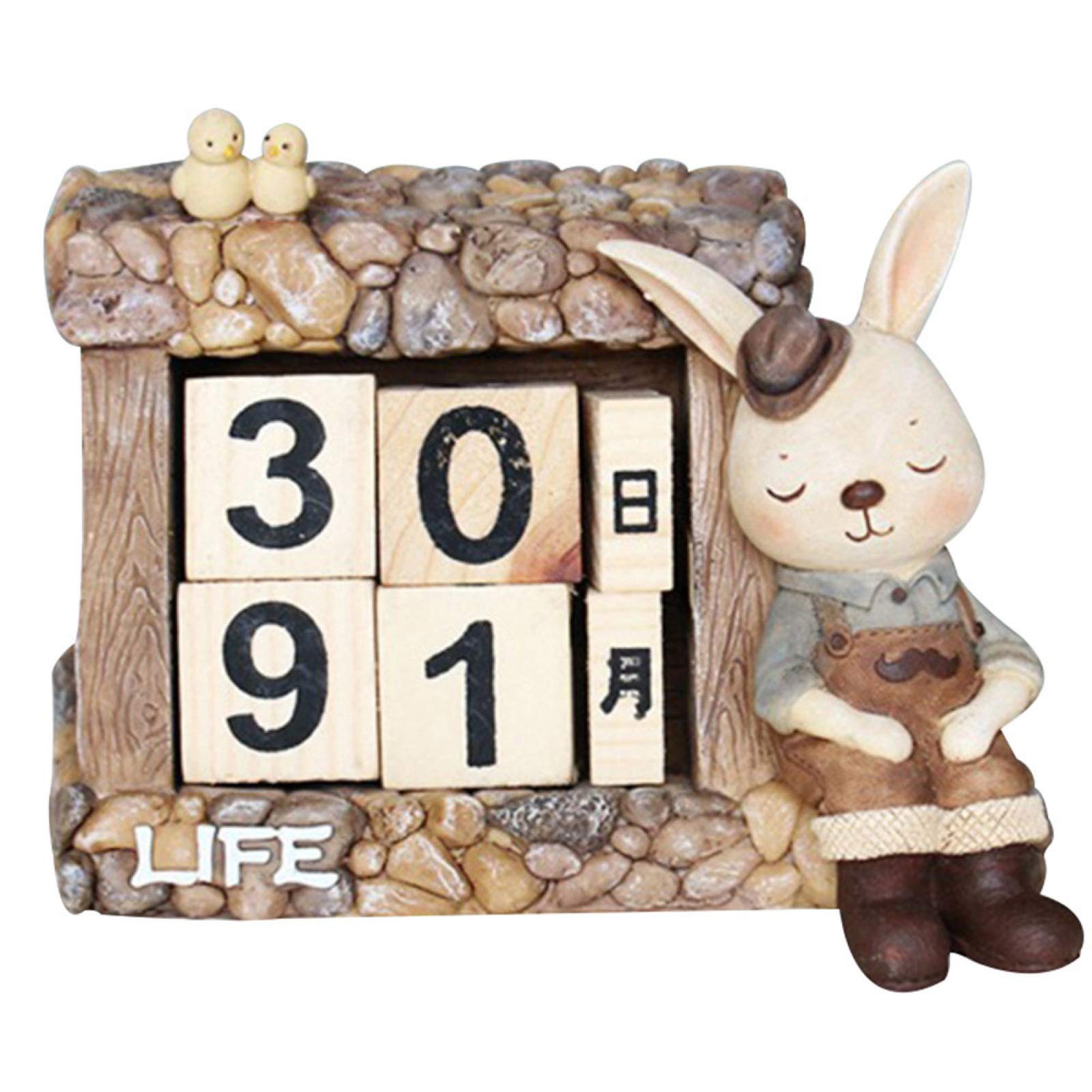 Arinda Cartoon Miss Rabbit Resin Desk Calendar - Country Style Home Office Decor for Gifts, Holidays & Farmhouse Theming