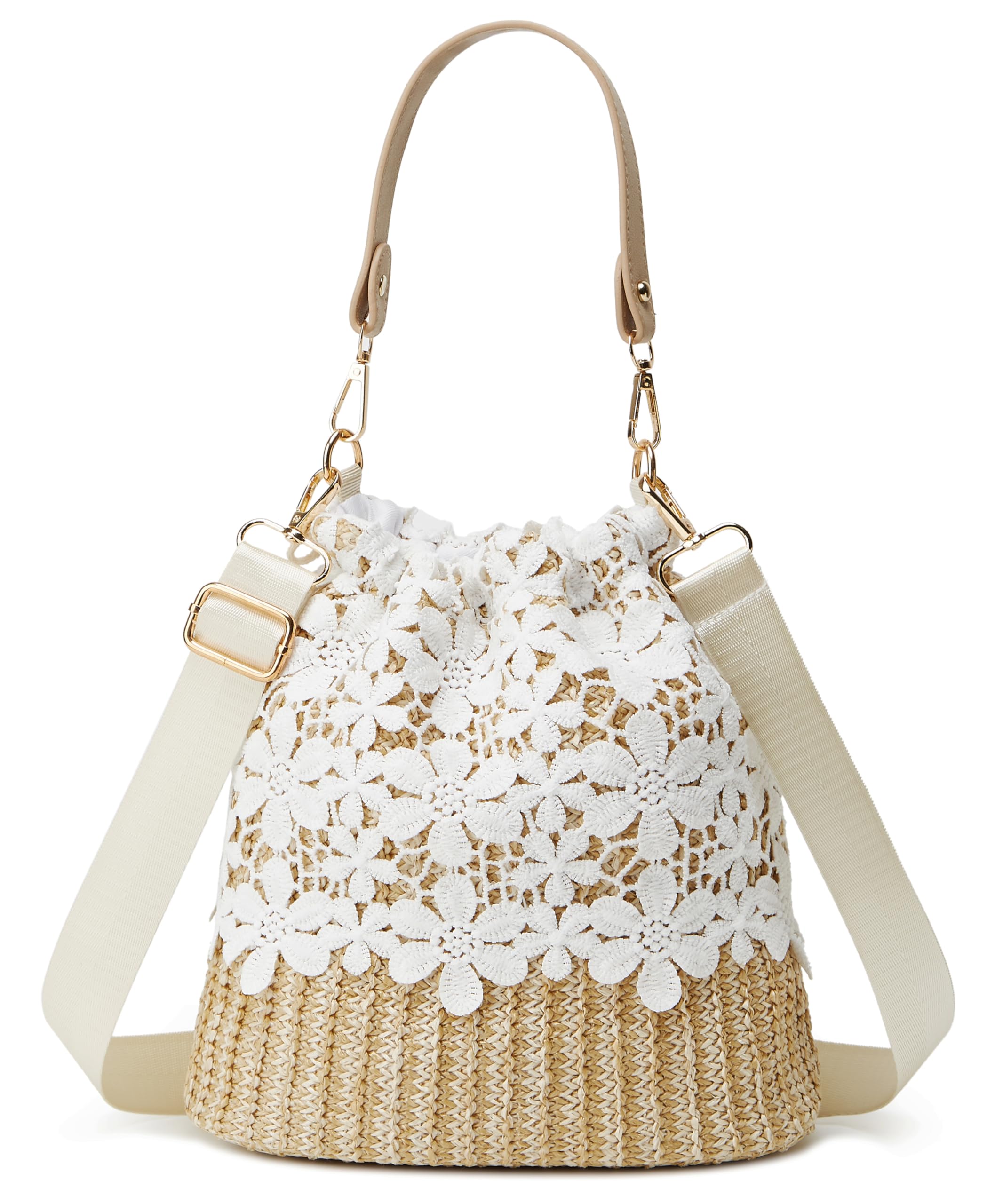 Straw Beach Tote Bag with Flower Lace - Small Shoulder Bag, Crossbody Purse & Handbag for Women | Perfect for Summer Vacation, Pool Party, and Outdoor Activities (2024 Fashion)