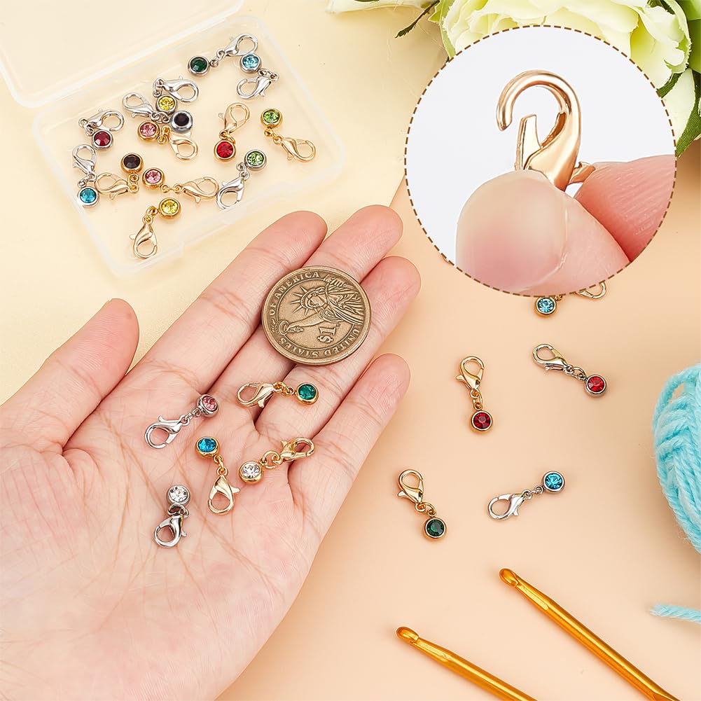 PH PandaHall 24pcs Stainless Steel Birthstone Stitch Markers - Removable Clasp Locking Crochet Charms for Knitting, Yarn DIY Crafts, Hair & Shoe Decor (Golden/Silver) | Perfect for Handmade Gifts, Scrapbooking & Jewelry Making