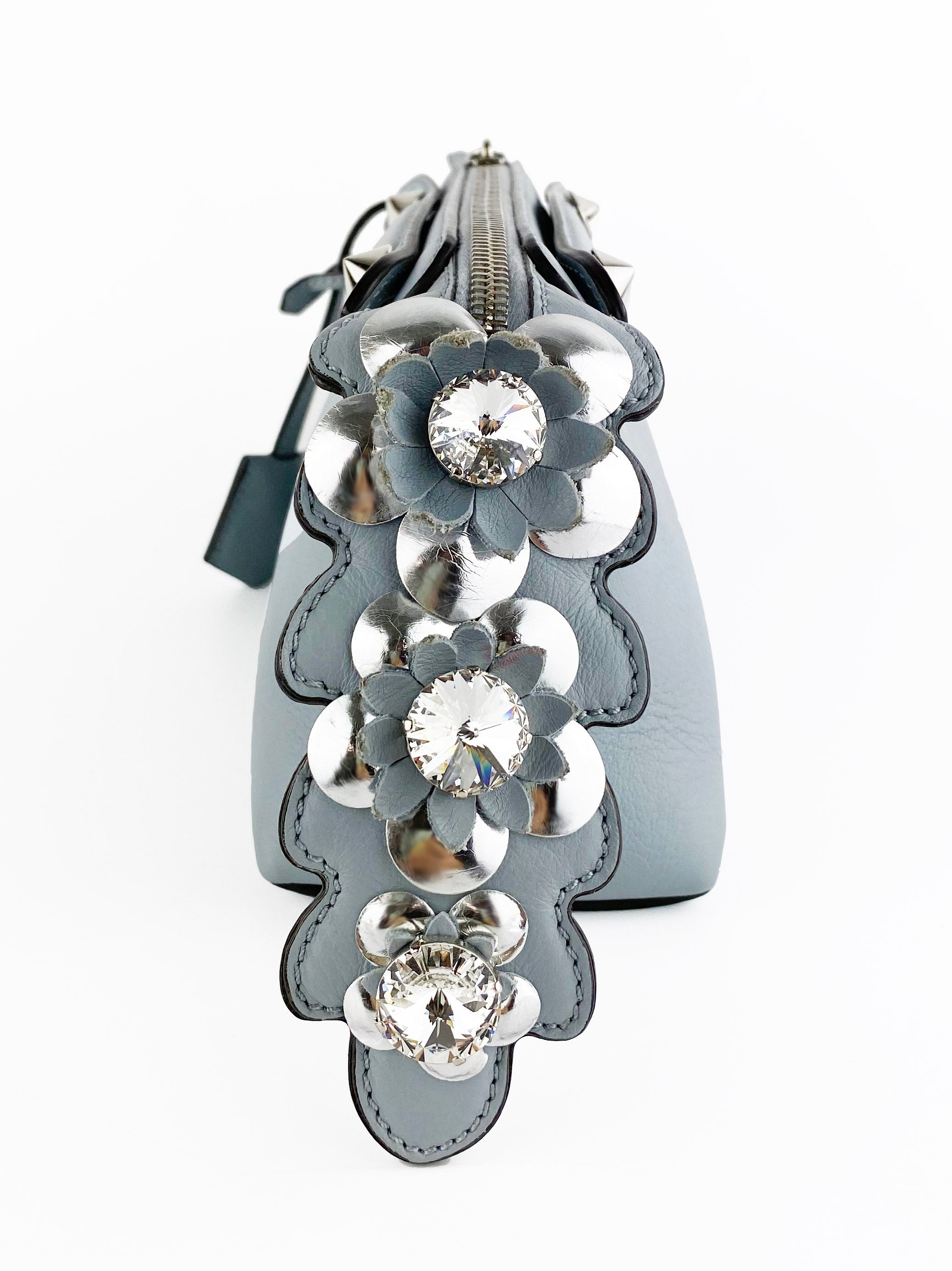 Fendi Light Blue By the Way Handbag with Floral Tail Charm - Perfect for Women's Everyday Use, Office, and Special Occasions