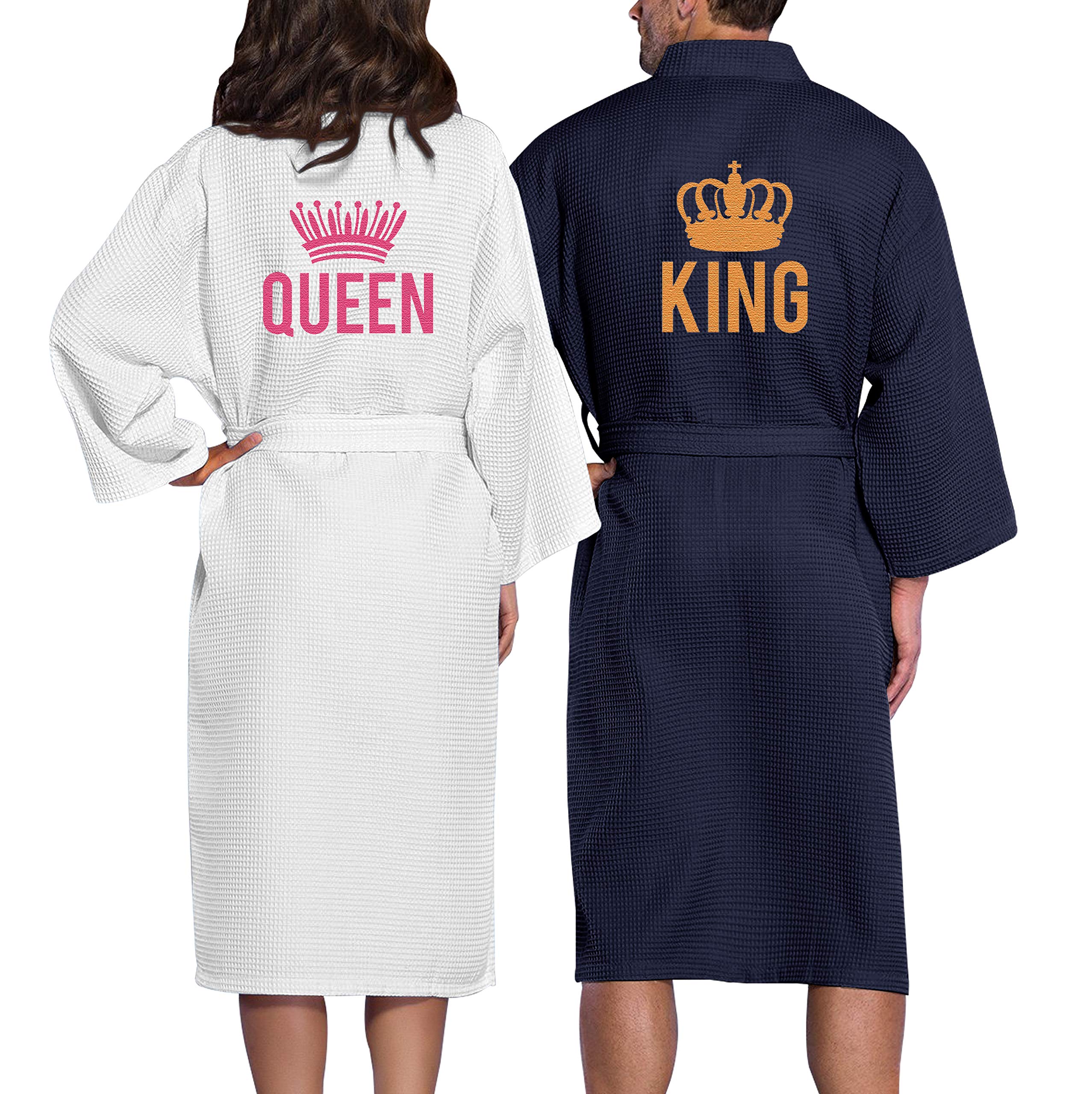NACRE APPAREL Embroidered Cotton Waffle Robe for Women & Men | Queen & King Size | His & Hers Couple Spa Robes | Soft Kimono Bathrobe for Honeymoon, Hotel, Relaxation at Home