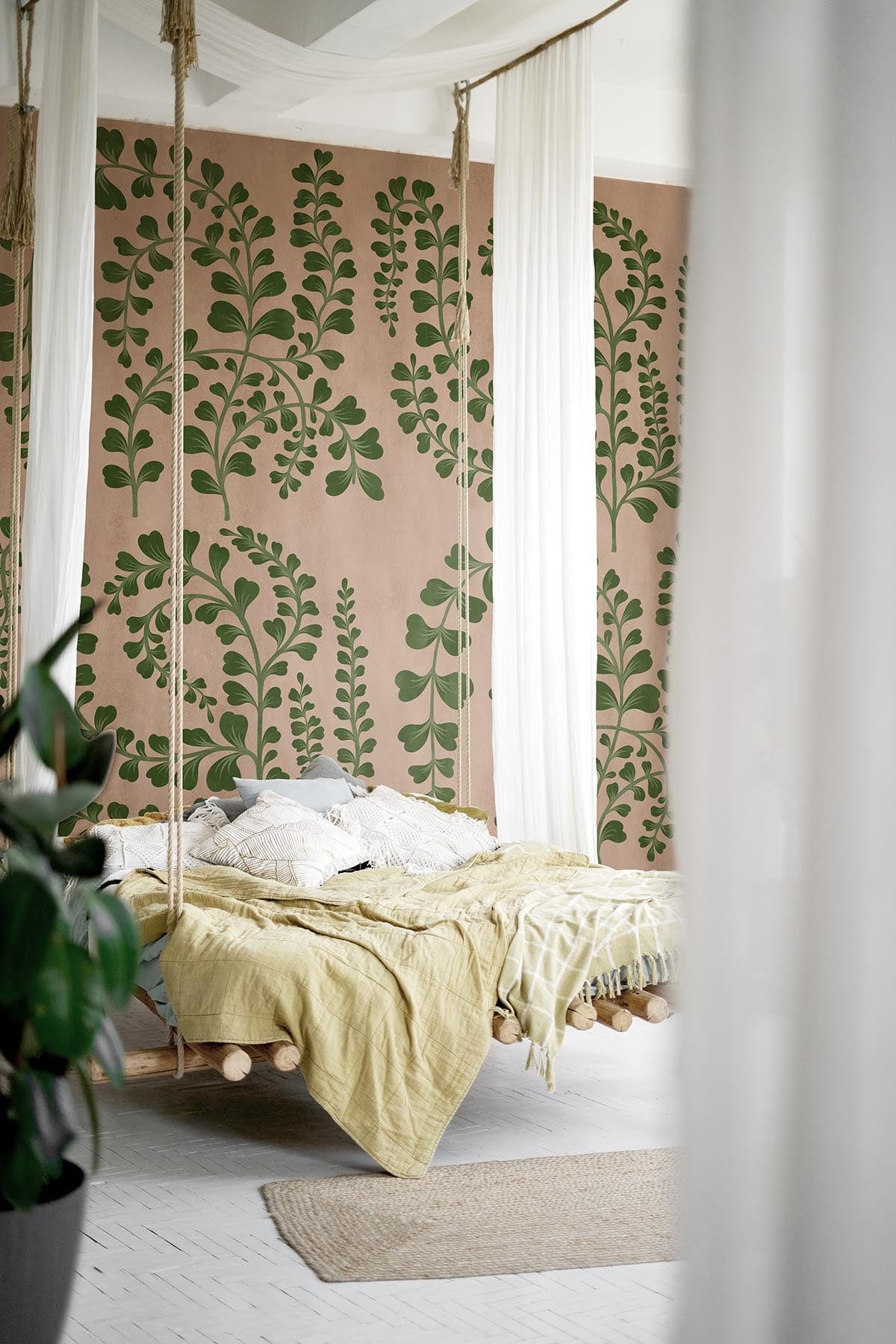 Ornamental Leaves Warm Beige Home Decor - Faux Greenery for Wall Art, Table Centerpieces & Wedding Decorations