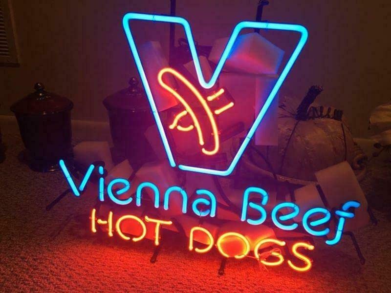 Queen Sense 20x16 Inch Vienna Beef Hot Dogs Neon Sign Light - Retro Diner Decor for Man Cave, Bar, Pub, Restaurant & Game Room - Vibrant Beer Gift & Neon Lamp A120VBHD