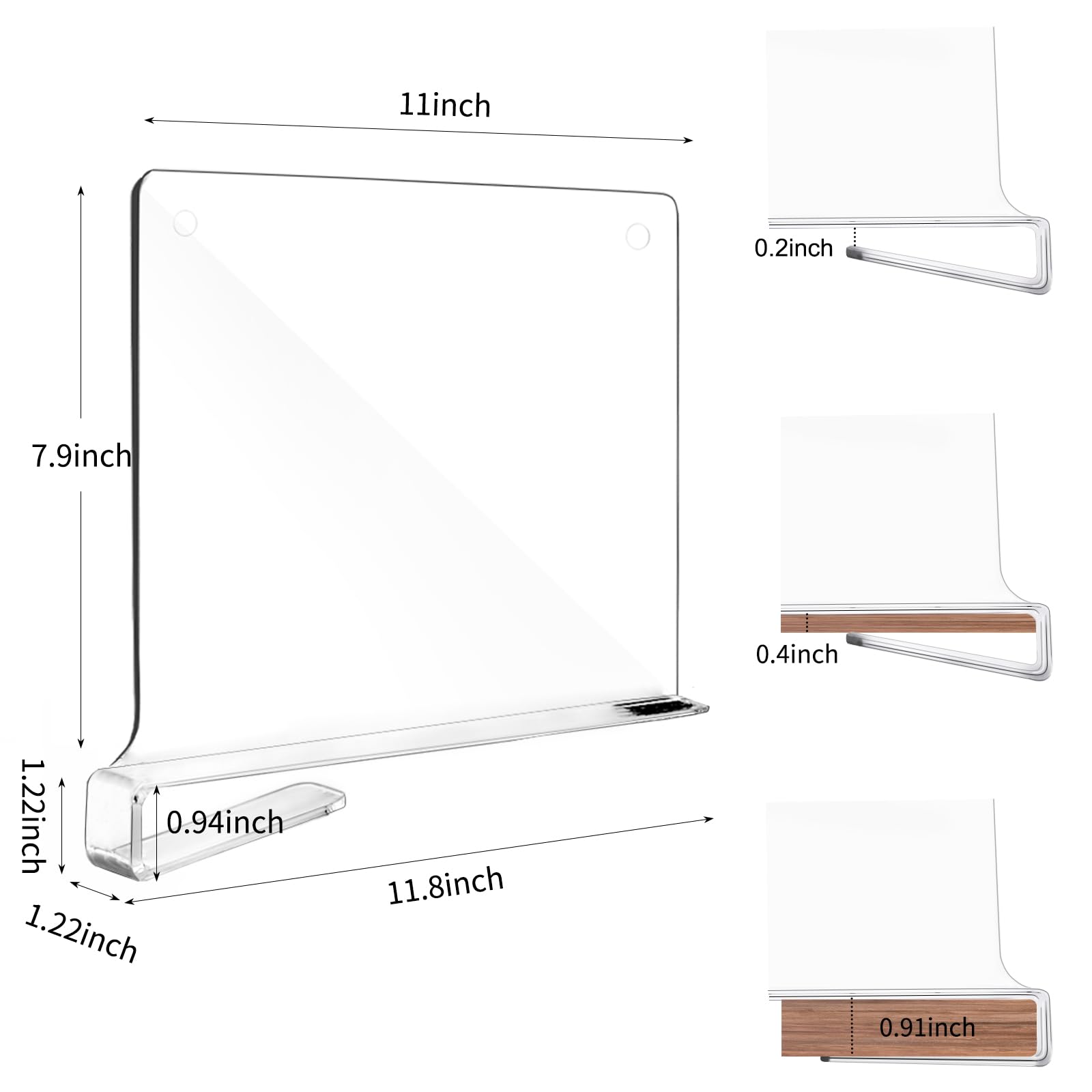 12 Pack Acrylic Shelf Dividers for Closet Organization - Clear Wooden Shelf Organizer for Bedroom, Kitchen, Office & Closet Storage - Perfect for Pantry, Bookshelf, and Cabinet Organization