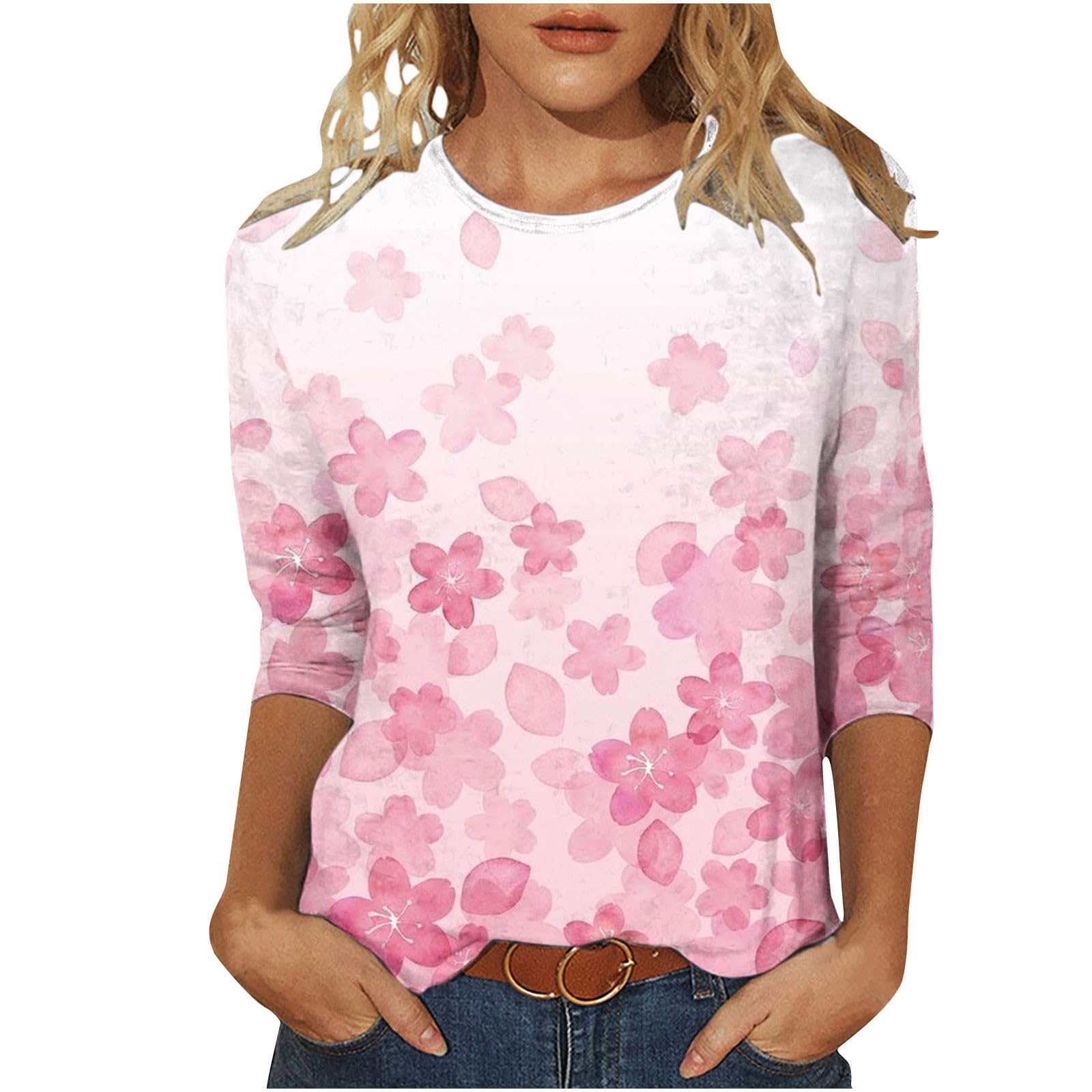 Women's Summer Casual 3/4 Sleeve Blouse - Gradient Color Tunic Top for Juniors | Beach Outfit, Vacation Wear & Everyday Fashion