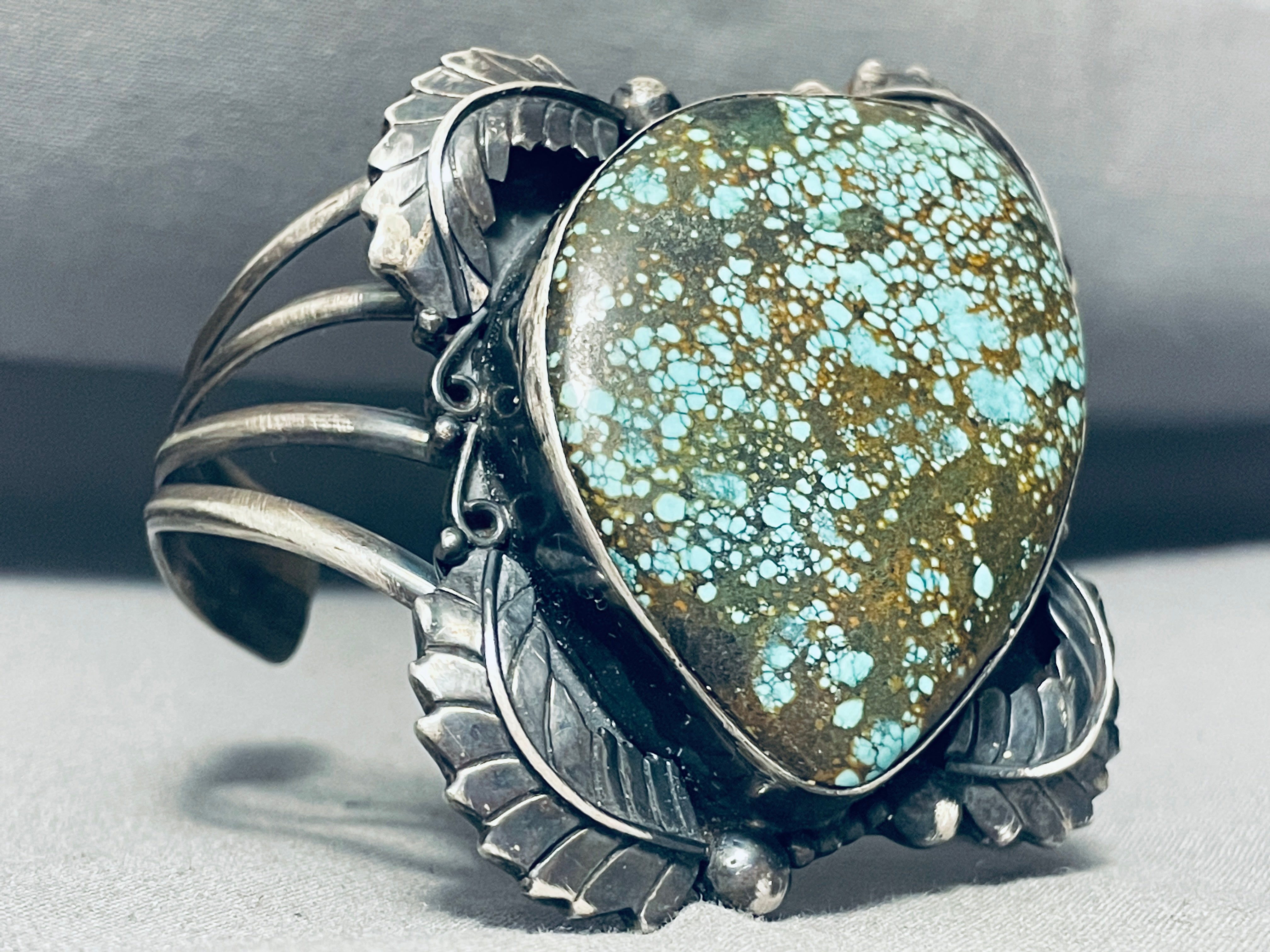 110g Wowza Vintage Navajo Spiderweb Turquoise Sterling Silver Bracelet - Handmade Native American Jewelry for Boho Fashion & Gift Giving