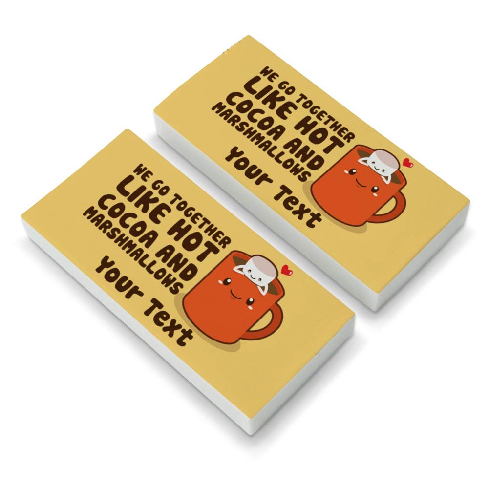 Personalized Best Friends Hot Cocoa & Marshmallows Eraser Set - Custom 1 Line Engraving, 2-Pack - Perfect for School, Office & Gift Giving