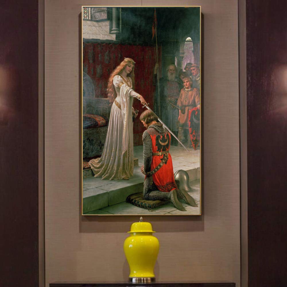 Hand Painted Oil Painting Canvas Reproduction - Edmund Blair Leighton 'The Accolade' Wall Art, 28x56 Inch Unframed for Living Room Decor | Famous English Artist Masterpiece | Home & Office Decoration