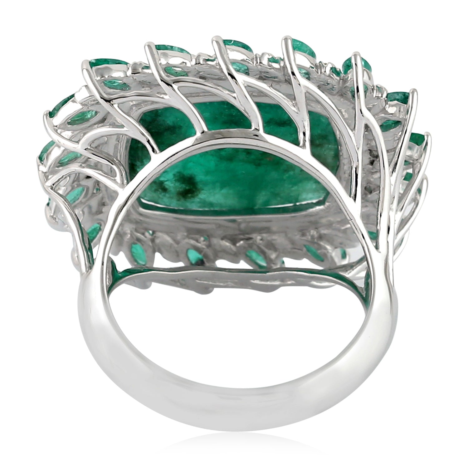 18K White Gold Marquise Cut Emerald and Pave Diamond Cocktail Ring for Women - Elegant Evening Wear & Special Occasion Jewelry Gift