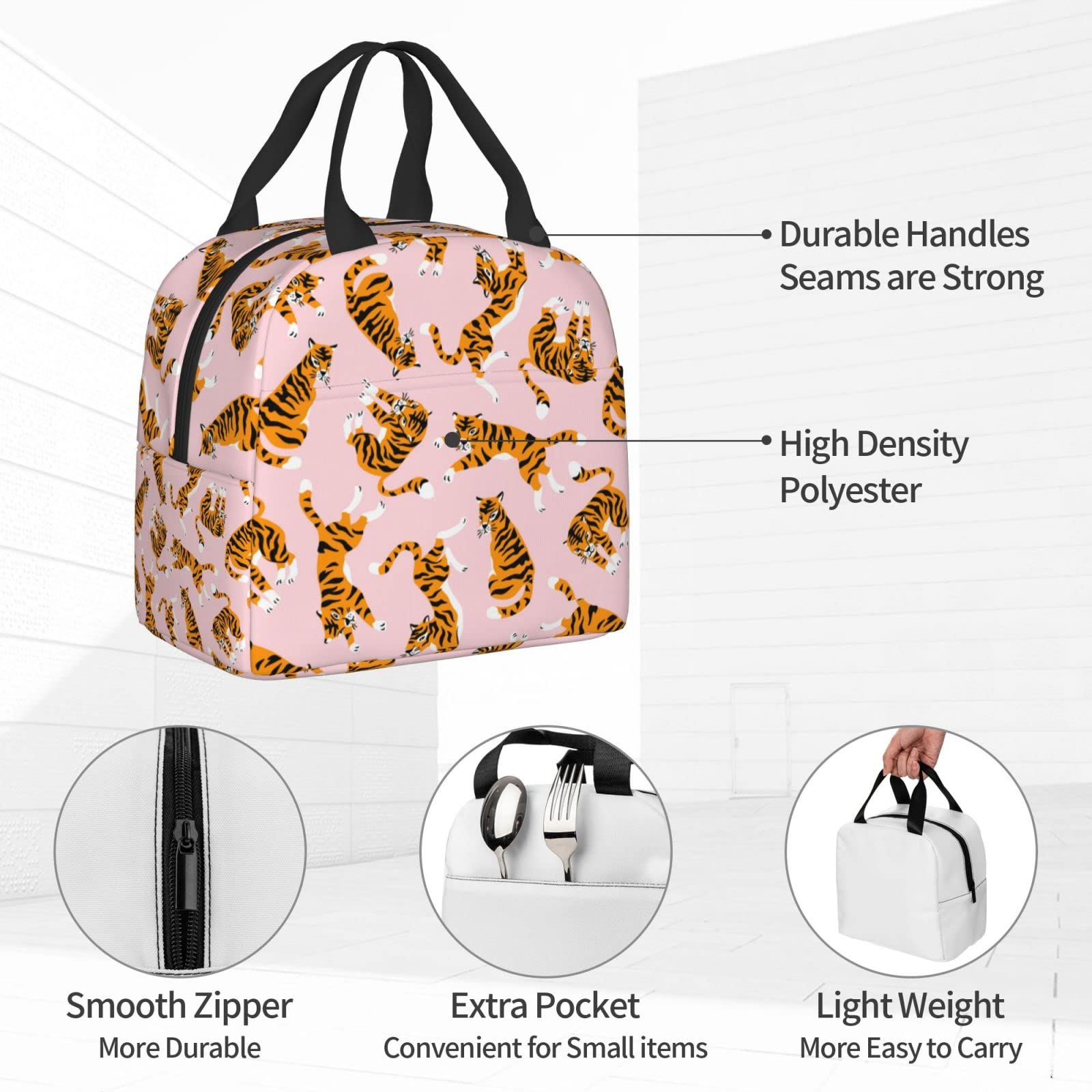 Pink Tigers Insulated Lunch Box for Kids - Reusable Thermal Lunch Bag for Boys & Girls, Perfect for School, Camping, Hiking, Picnic, Beach & Travel - Ideal for Keeping Meals Fresh On-the-Go