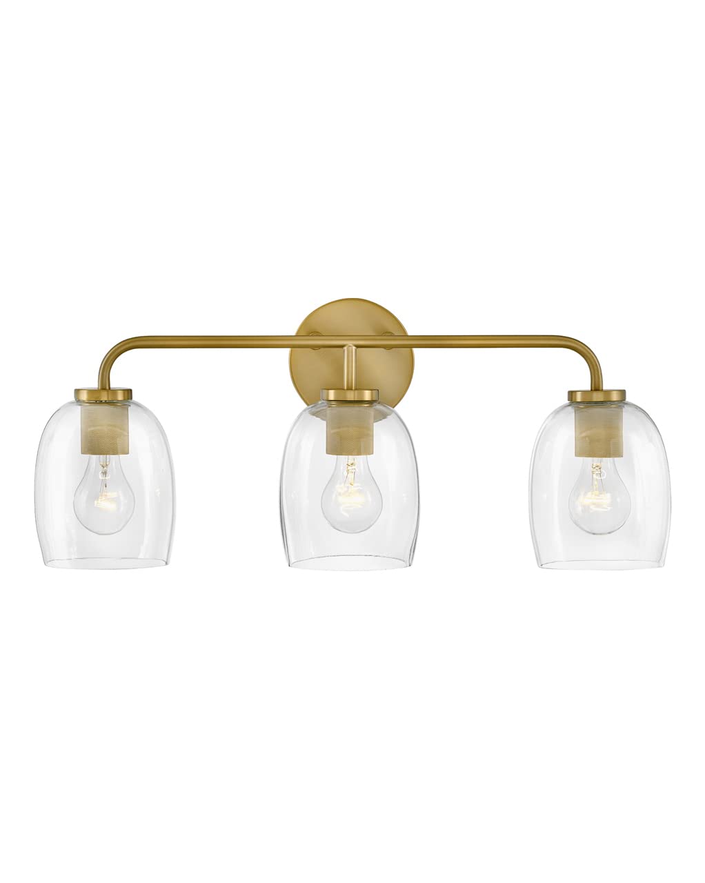 Lark Percy 85013LCB 3-Light Bathroom Vanity Light Fixture - Transitional Style, Bell-Shaped Clear Glass Shade, Up or Down Mount - Lacquered Brass Finish - Perfect for Bathroom, Powder Room & Dressing Area Lighting