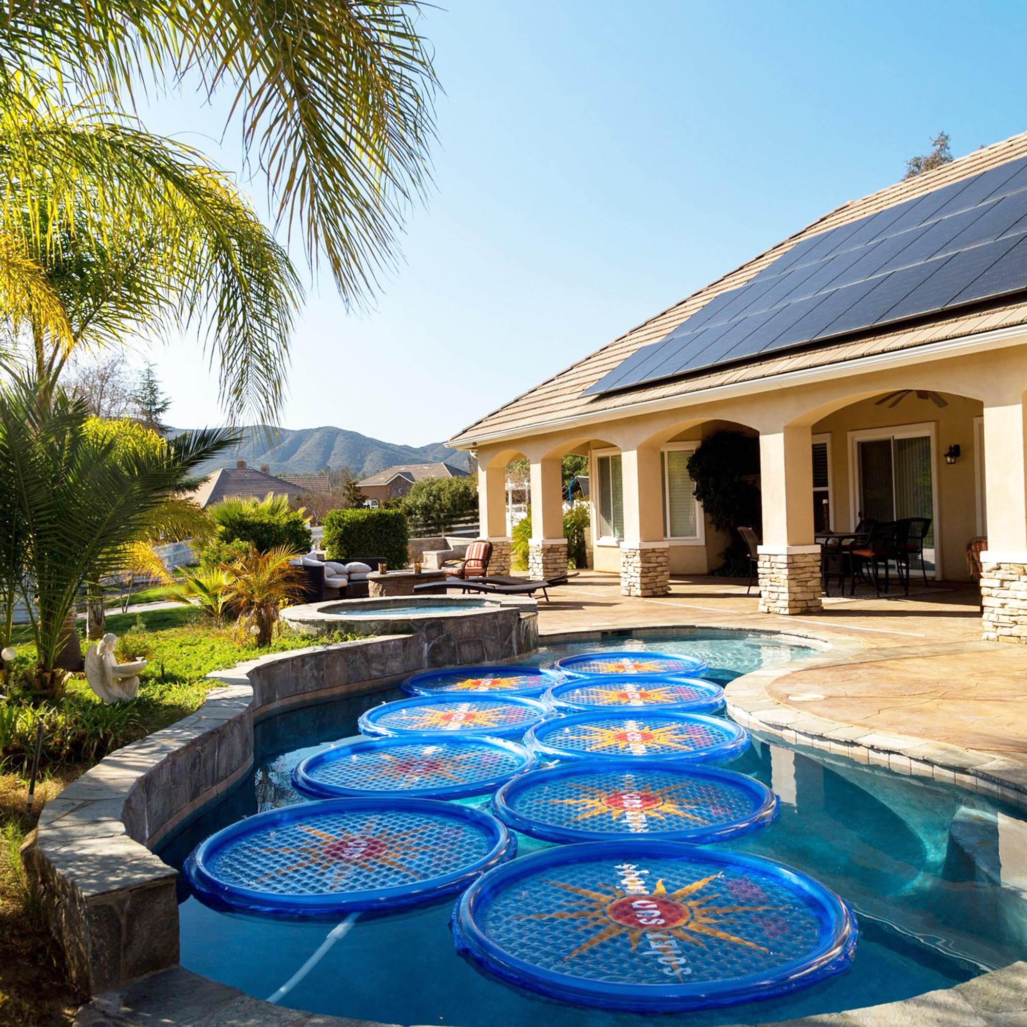 Solar Sun Rings for Swimming Pools & Hot Tubs - 9-Pack Blue UV-Resistant Solar Pool Heater Covers for Inground & Above Ground Pools - Energy Efficient Spa Heating Accessories for Summer & Winter Use