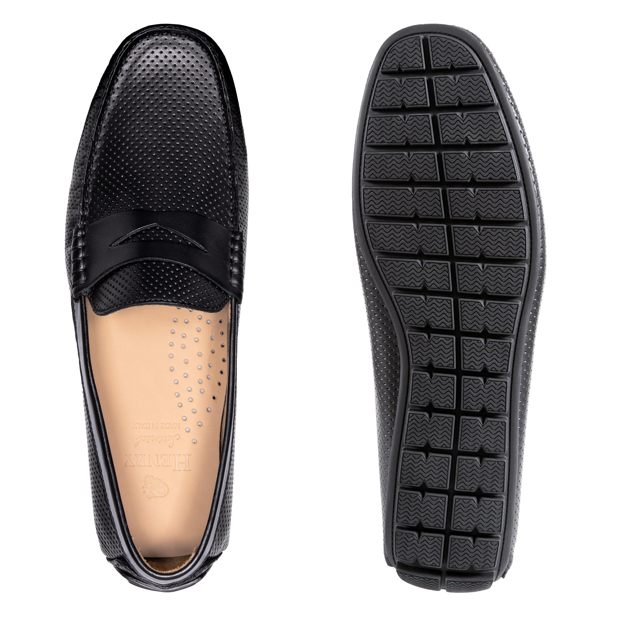 Premium HENRY SARTORIAL Men's Leather Driving Shoes - Black Calfskin Loafers with Stylish Trim | Comfortable Slip-On Shoes for Business Casual & Weekend Outings