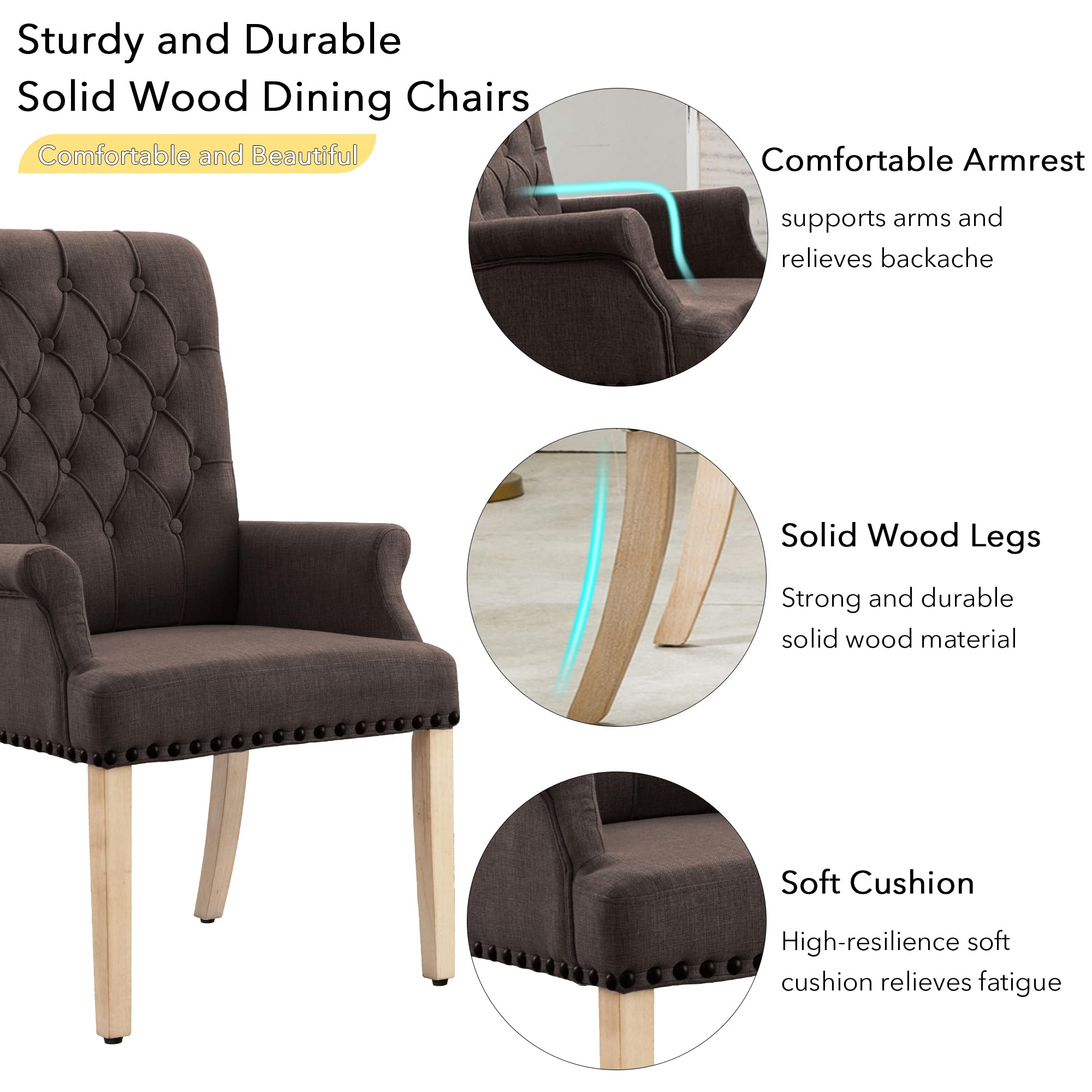 Elegant Tufted Upholstered Fabric Accent Dining Chair - Brown Club Armchair for Dining Room & Kitchen | Perfect for Formal Dining, Breakfast Nook & Home Decor